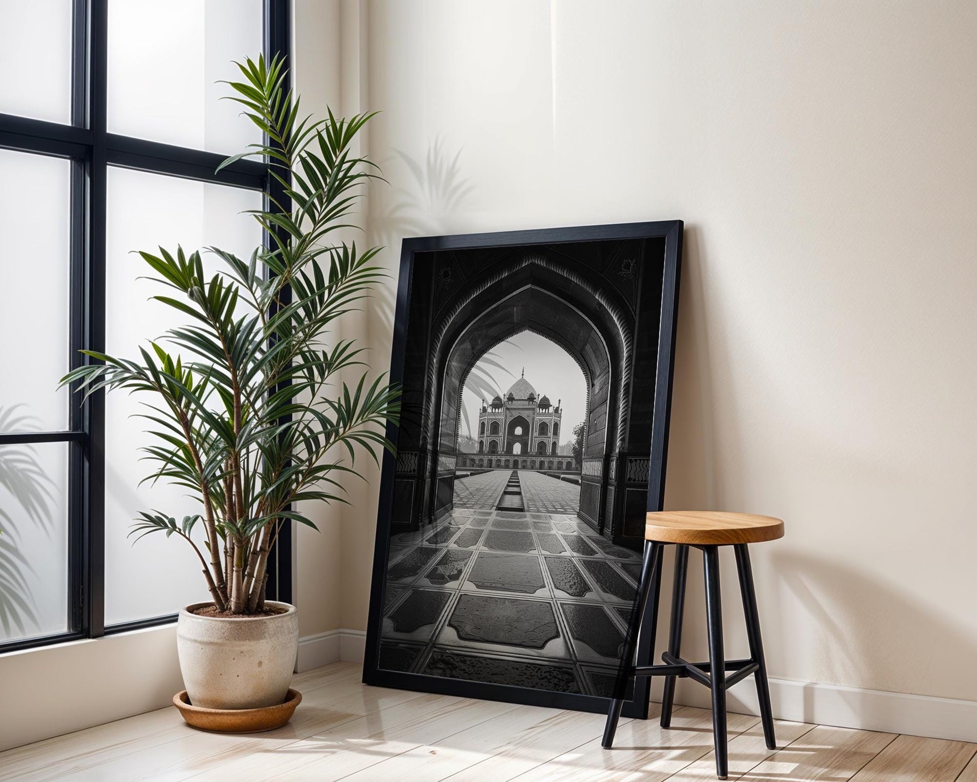 World Landmark | Humayun’s Tomb Archway Print | Black & White Delhi Photography wall art print, minimalist black and white poster, modern Scandinavian wall decor, Monohaus