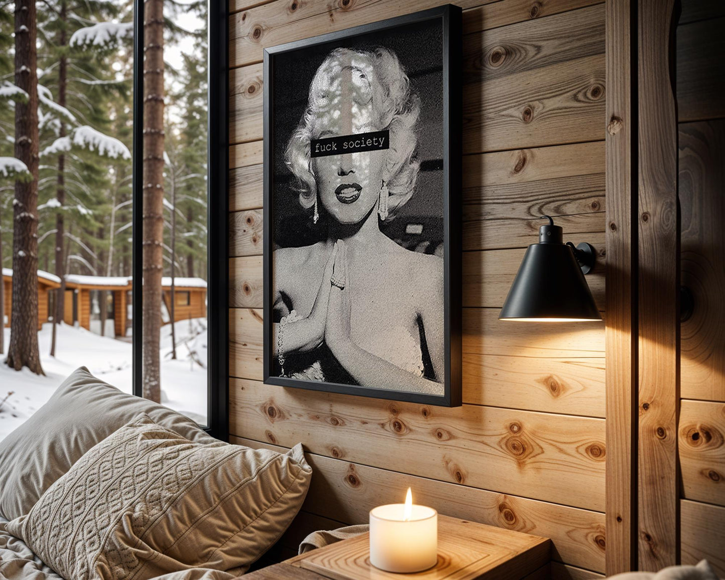 Designer Wall Art | Monochrome Monroe Portrait Print | Bold Censored Text, Pop Art Poster wall art print, minimalist black and white poster, modern Scandinavian wall decor, Monohaus