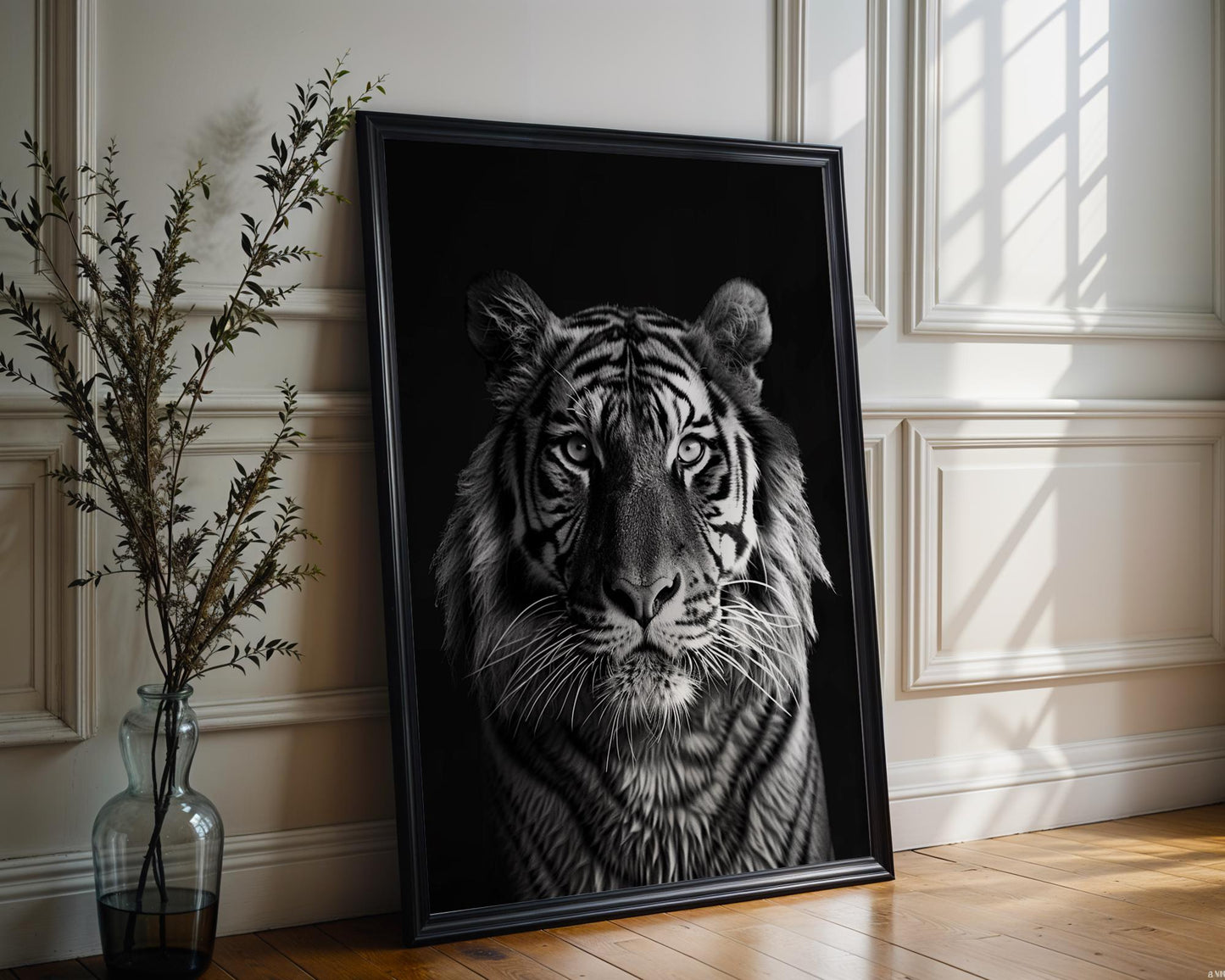 Wildlife Poster | Tiger Portrait Print | Black & White  Photography, Safari Wall Decor wall art print, minimalist black and white poster, modern Scandinavian wall decor, Monohaus