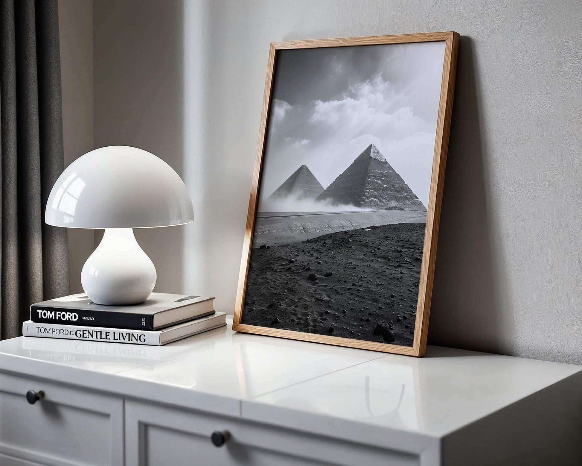 World Landmark | Egyptian Pyramids Print | Black and White Minimalist Photography wall art print, minimalist black and white poster, modern Scandinavian wall decor, Monohaus
