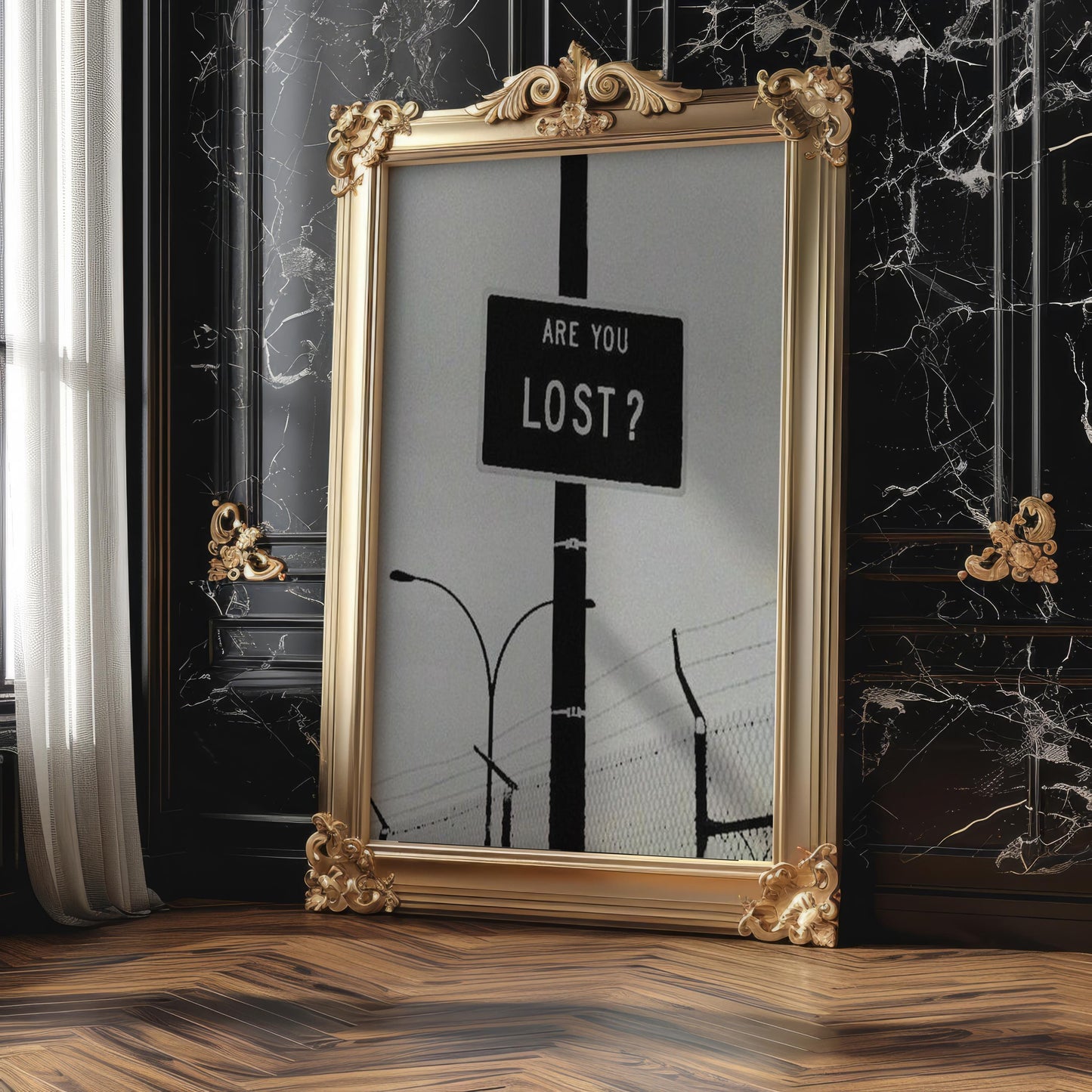 Designer Wall Art | Are You Lost Sign Print | Minimalist Black and White Decor wall art print, minimalist black and white poster, modern Scandinavian wall decor, Monohaus