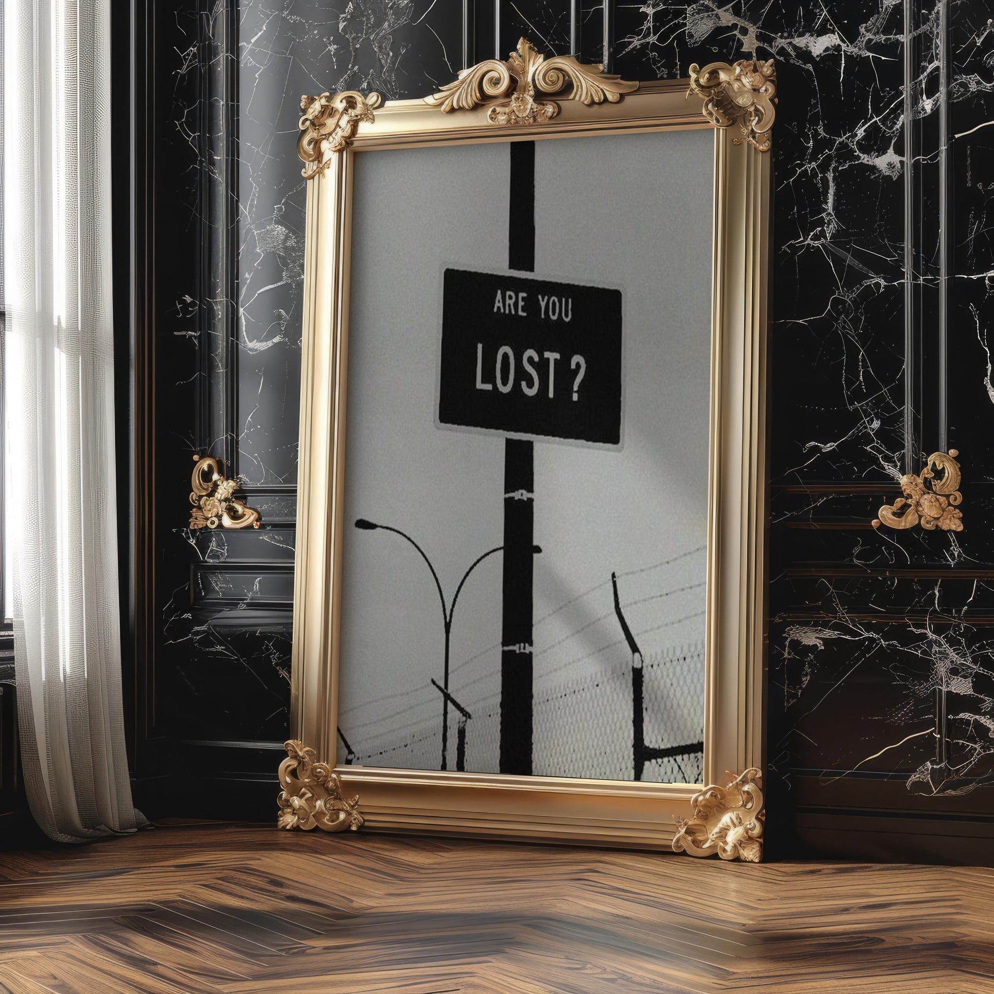 Designer Wall Art | Are You Lost Sign Print | Minimalist Black and White Decor wall art print, minimalist black and white poster, modern Scandinavian wall decor, Monohaus