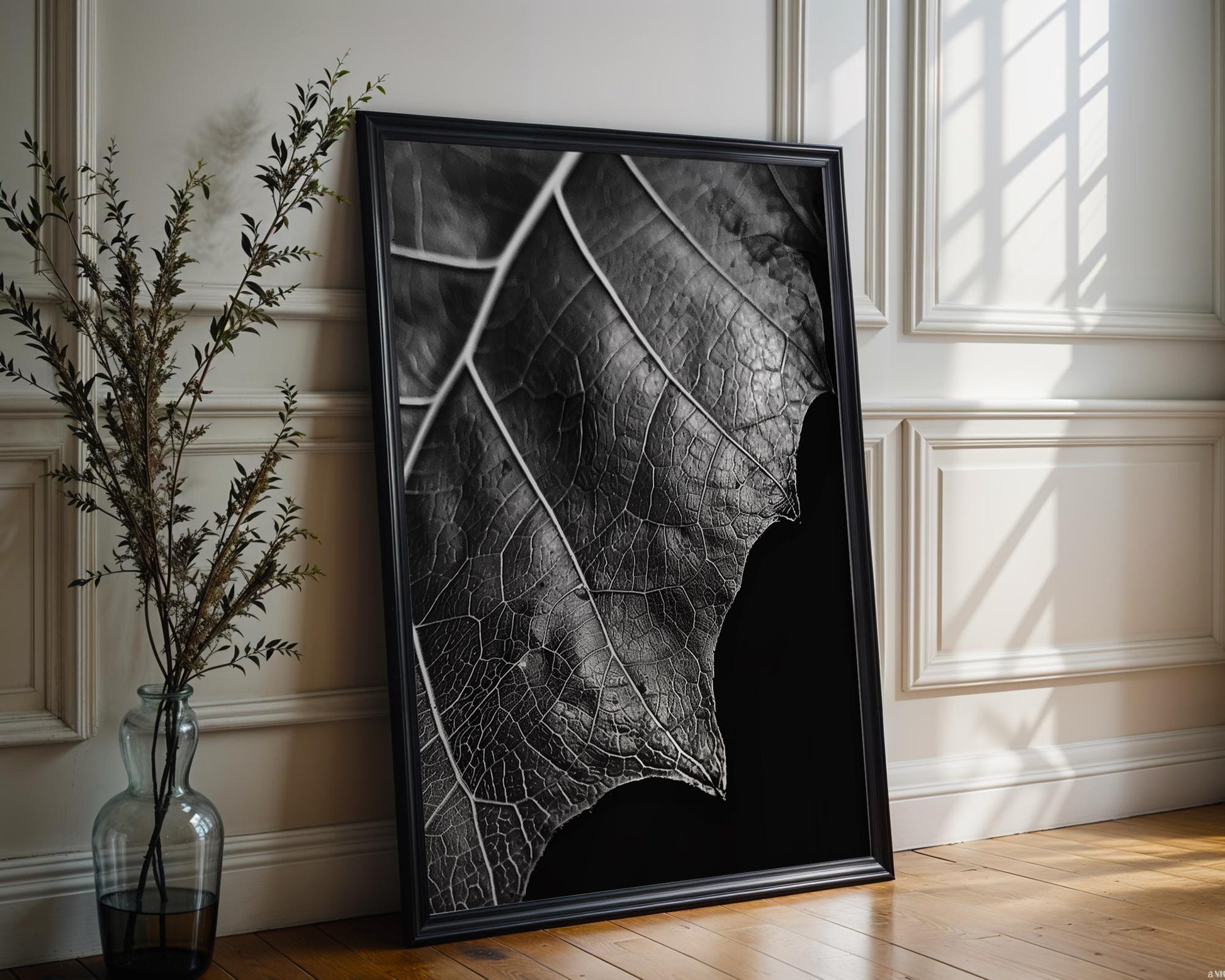 Botanical Photo | Abstract Leaf Macro Photography Print | Black & White Minimal abstract wall art print, geometric minimalist poster, modern Scandinavian decor, Monohaus