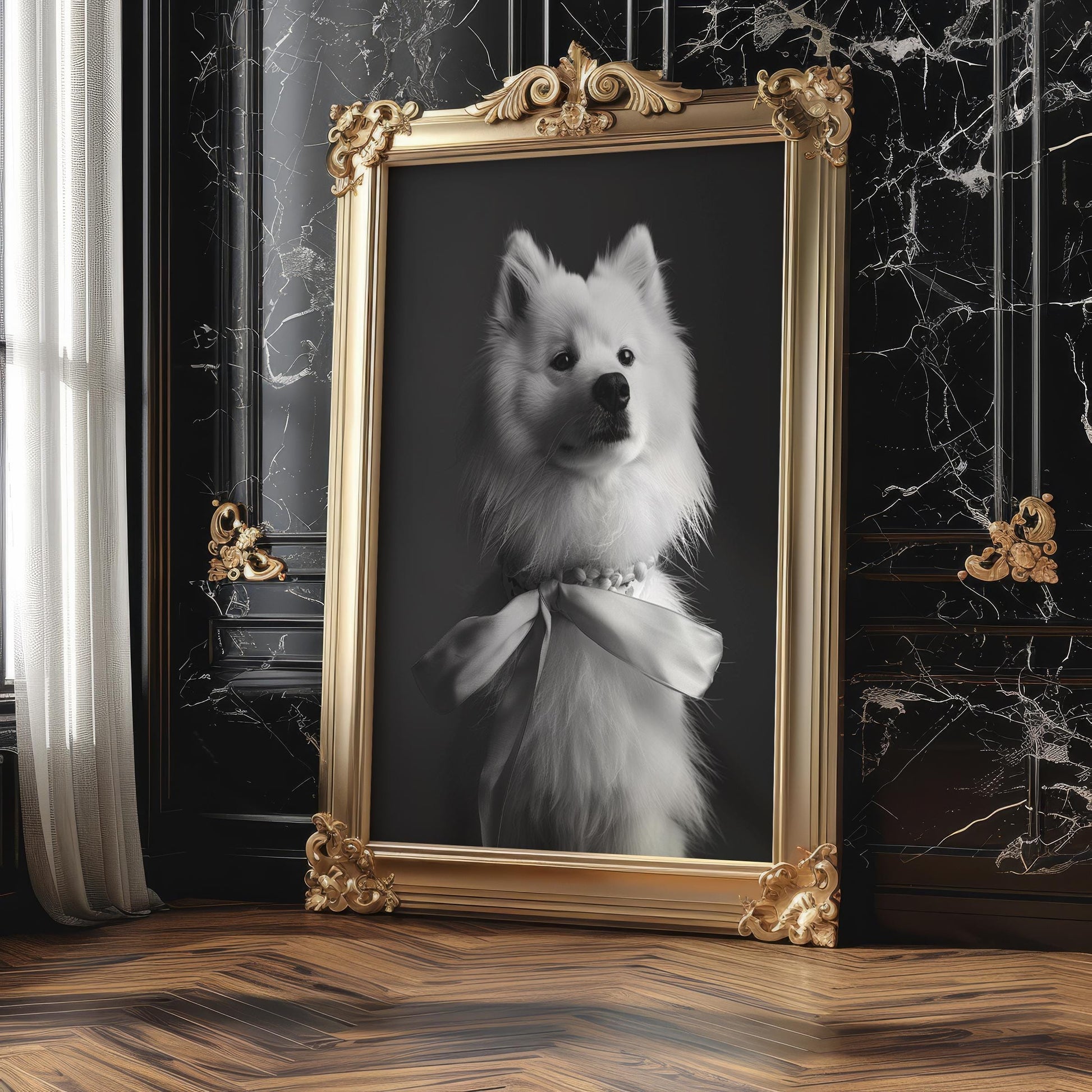 Dog Photography Pet Home Decor | Samoyed Puppy Portrait Print | Black and White wall art print, minimalist black and white poster, modern Scandinavian wall decor, Monohaus