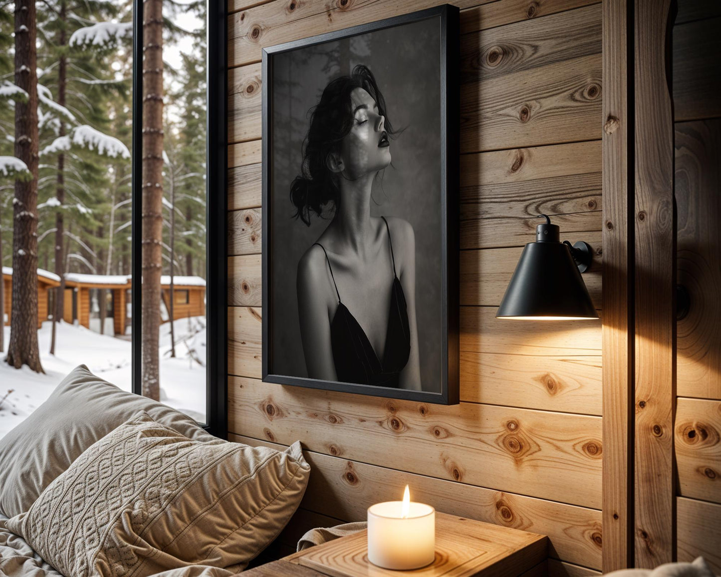 Minimal Wall Art Ethereal Woman Portrait Print | Moody Black Velvet Dress Art wall art print, minimalist black and white poster, modern Scandinavian wall decor, Monohaus