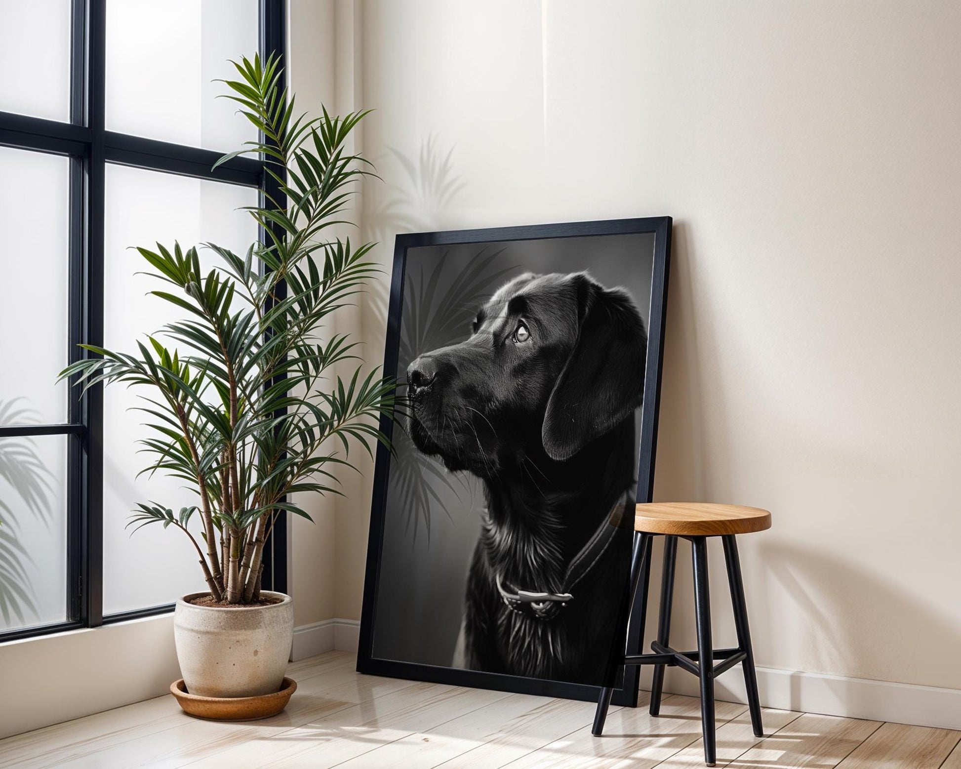 Dog Photography Black Labrador Fine Art Print | Modern Monochrome Pet Portrait wall art print, minimalist black and white poster, modern Scandinavian wall decor, Monohaus