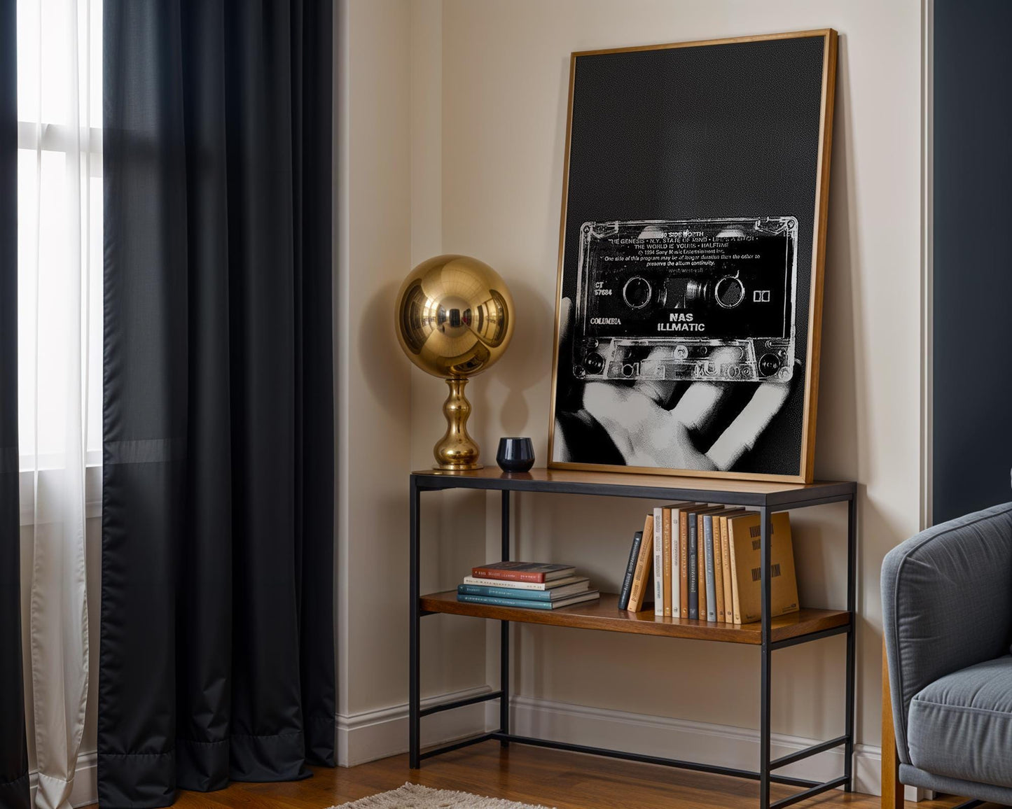 Designer Wall Art | Nas Illmatic Cassette Print | Black and White Hip Hop Photography wall art print, minimalist black and white poster, modern Scandinavian wall decor, Monohaus