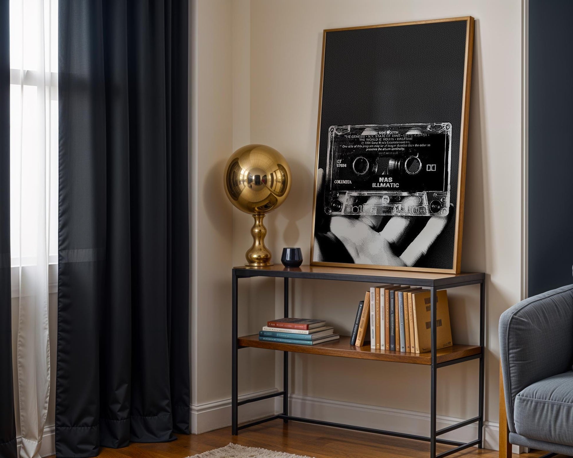 Designer Wall Art | Nas Illmatic Cassette Print | Black and White Hip Hop Photography wall art print, minimalist black and white poster, modern Scandinavian wall decor, Monohaus