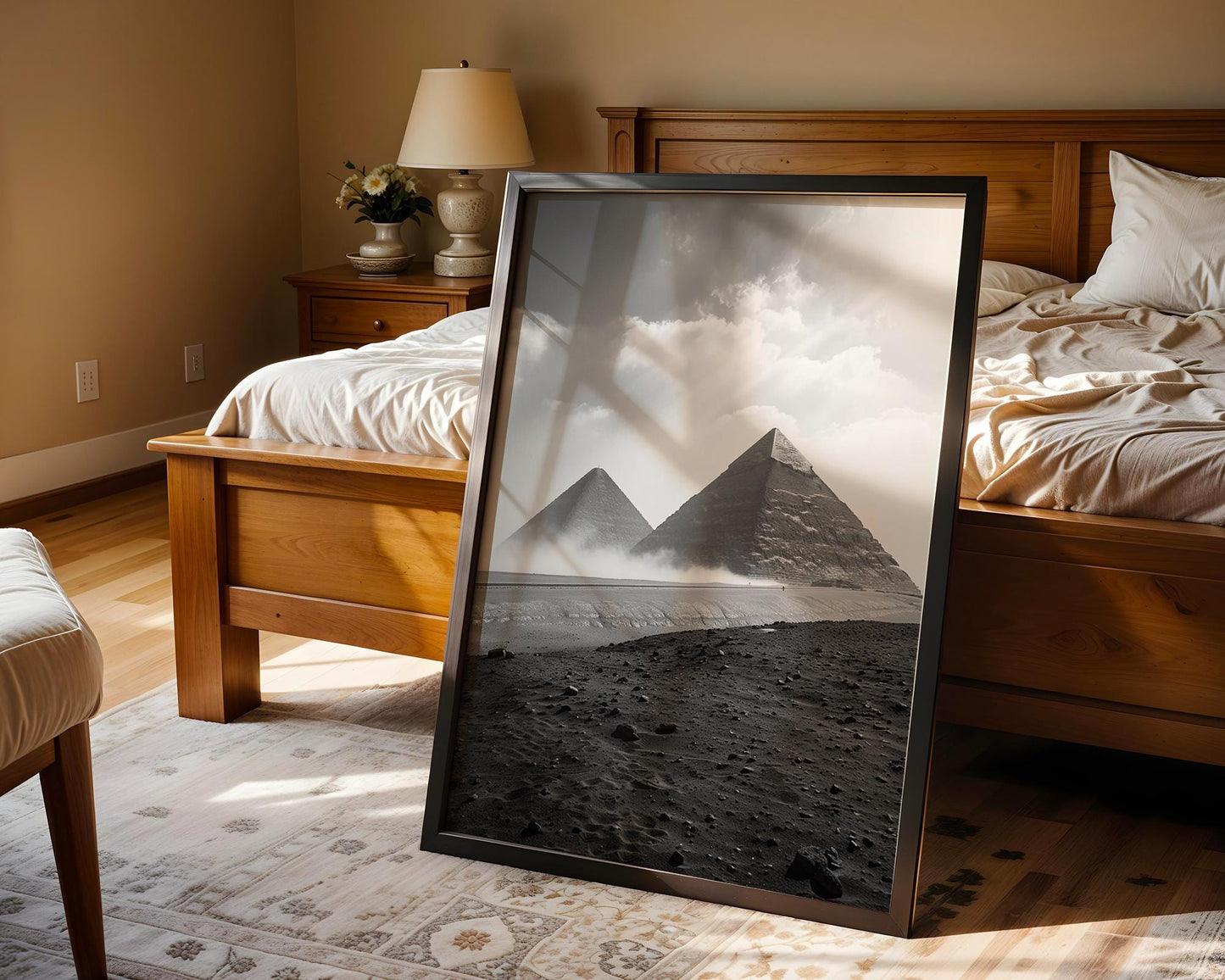 World Landmark | Egyptian Pyramids Print | Black and White Minimalist Photography wall art print, minimalist black and white poster, modern Scandinavian wall decor, Monohaus