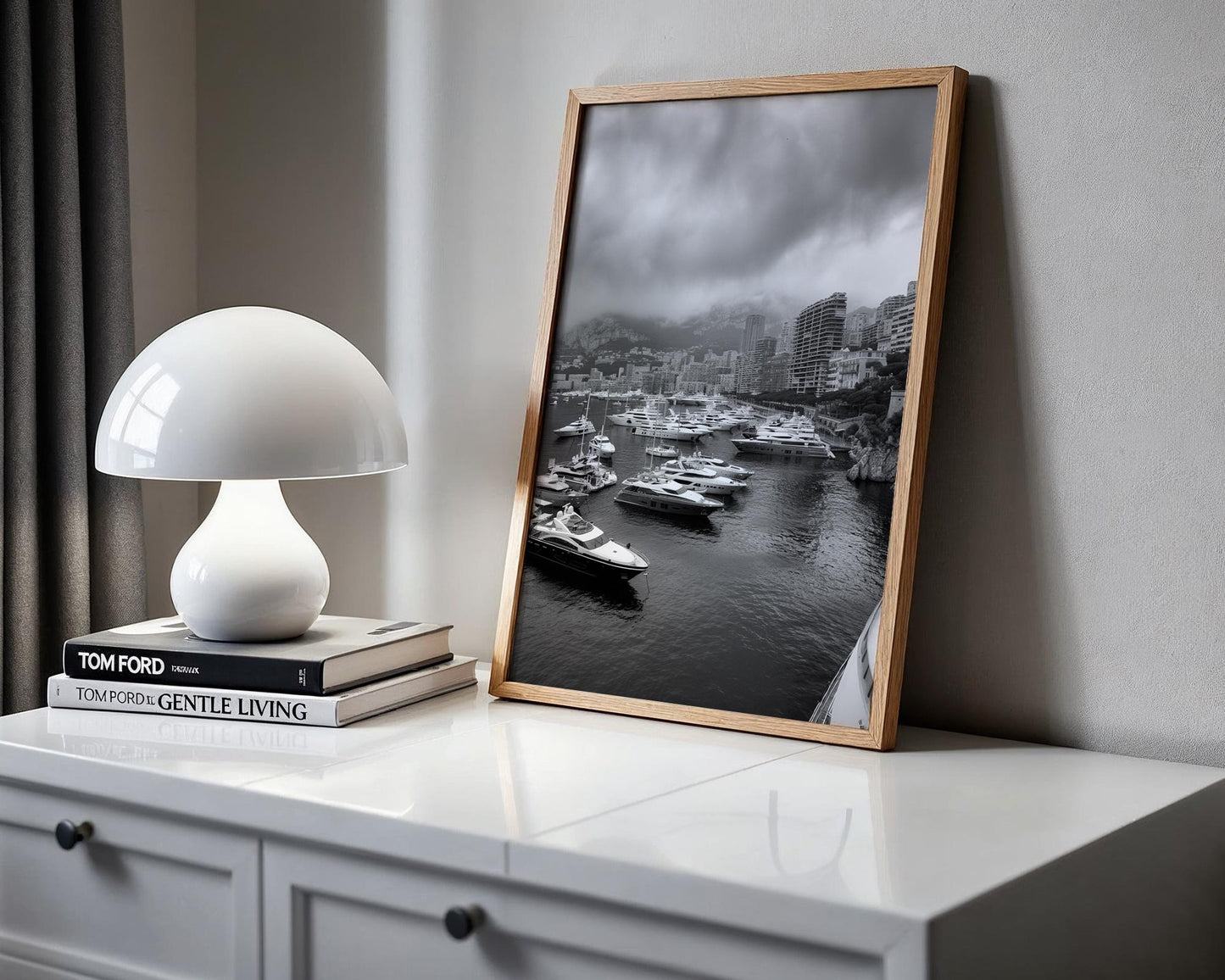 World Landmark | Monte Carlo Harbor Print | Black and White Yacht Marina Fine Art