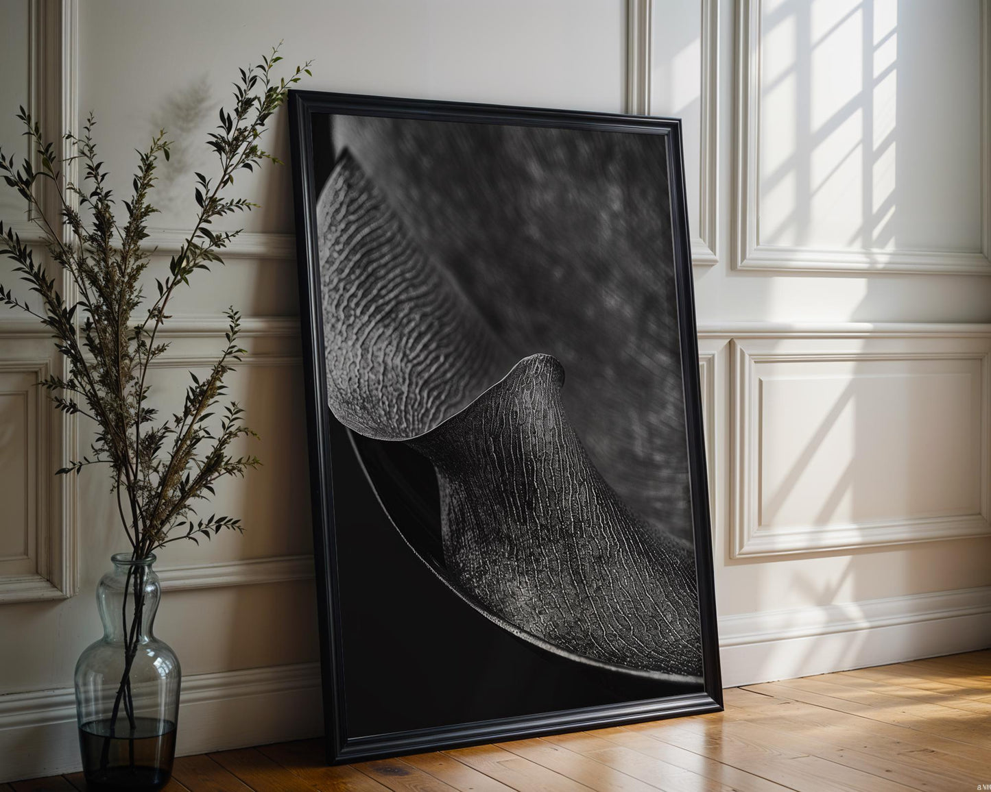 Botanical Photo | Monochrome Macro Leaf Print | Textured  Fine Art wall art print, minimalist black and white poster, modern Scandinavian wall decor, Monohaus