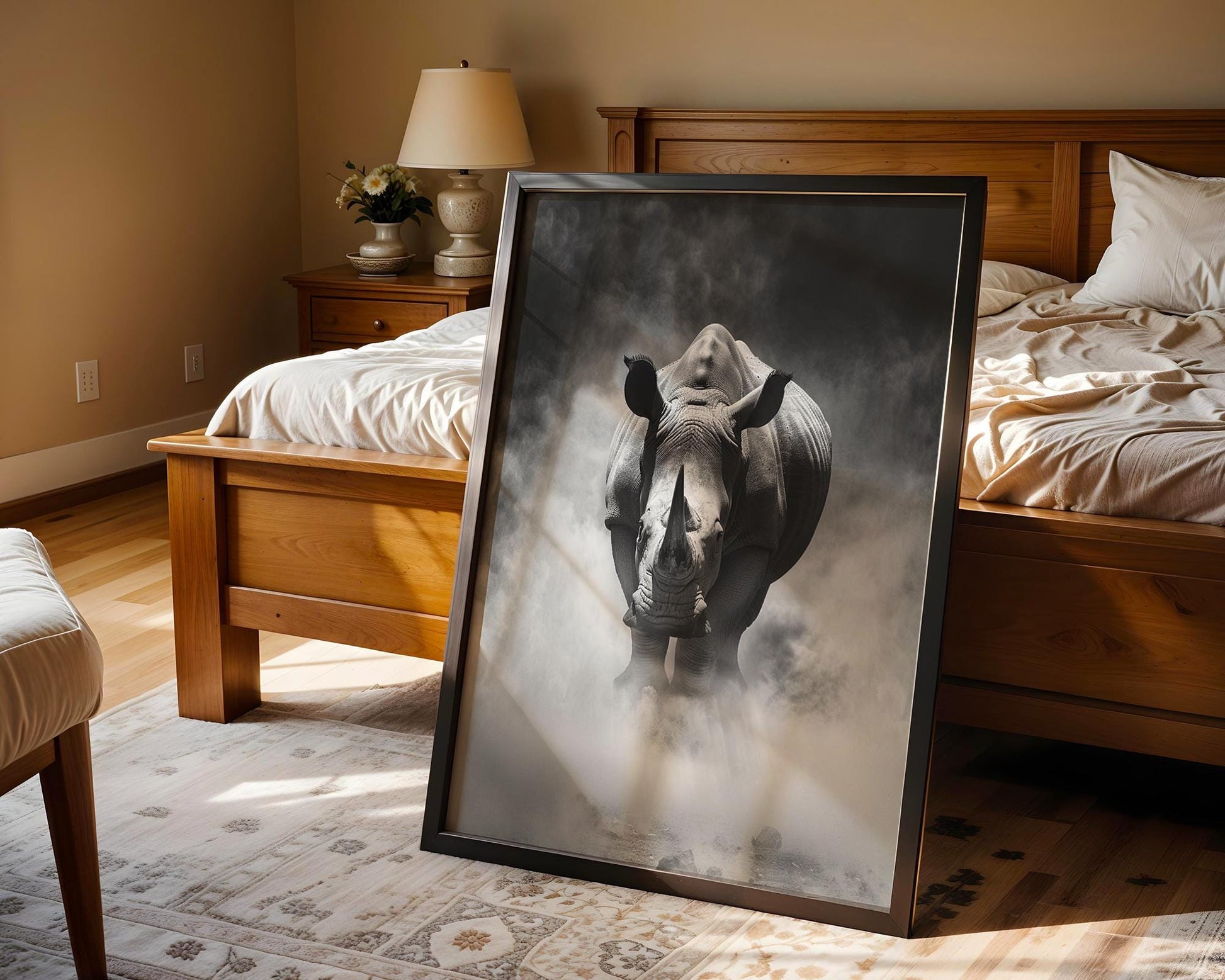 Wildlife Poster | Rhino Fine Art Photography · Black & White Safari Animal wall art print, minimalist black and white poster, modern Scandinavian wall decor, Monohaus