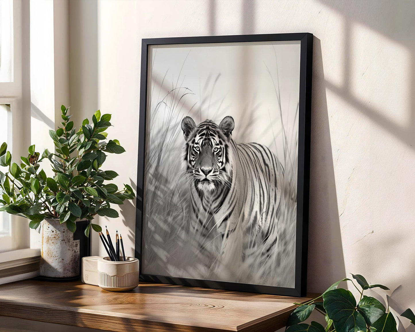 Wildlife Poster | Tiger Photography Print • Black & White Safari  Art wall art print, minimalist black and white poster, modern Scandinavian wall decor, Monohaus