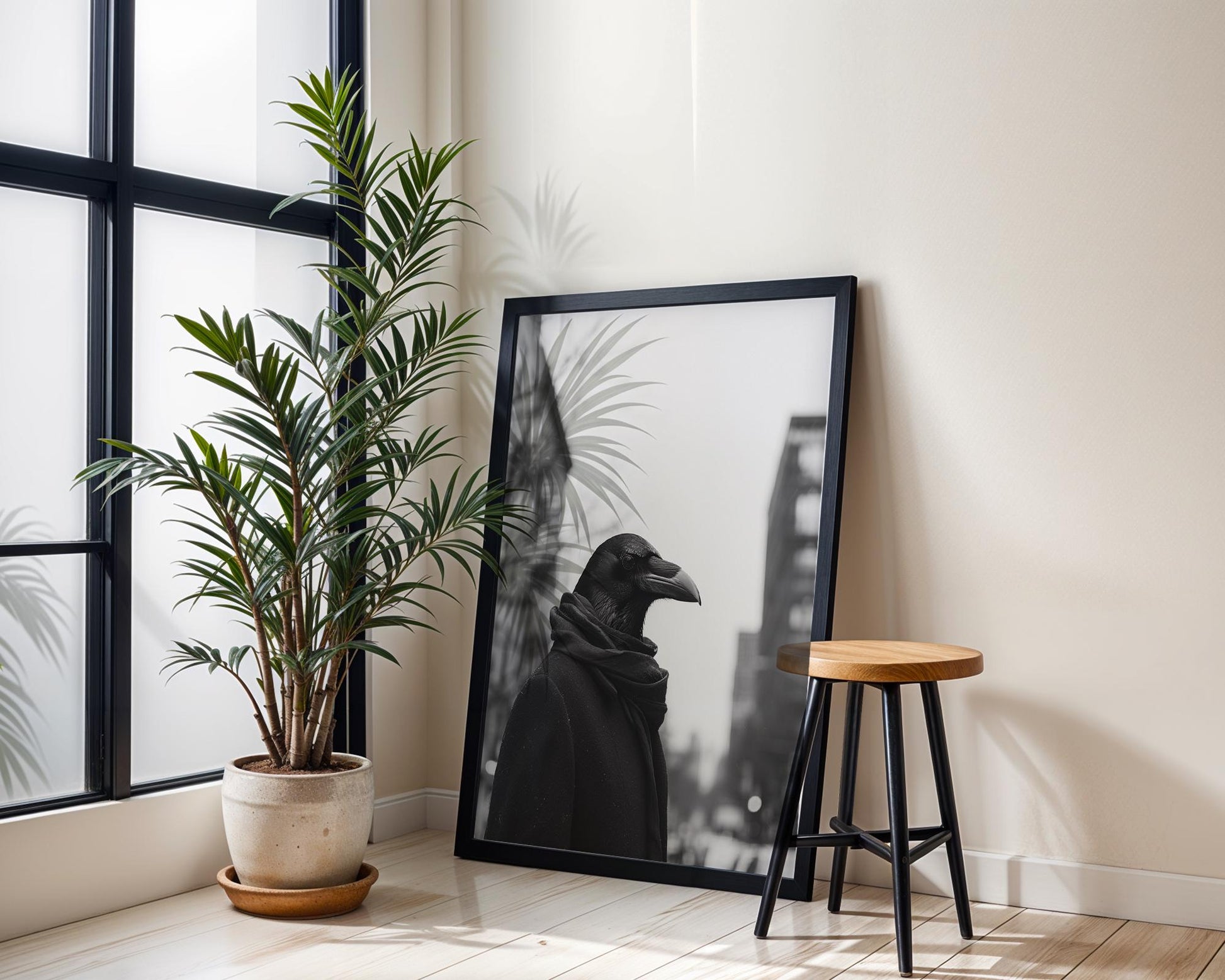 Minimal Wall Art Monohaus Urban Raven Portrait | Black and White Fine Art Print black and white photo print, minimalist monochrome wall art poster for modern interiors, Monohaus