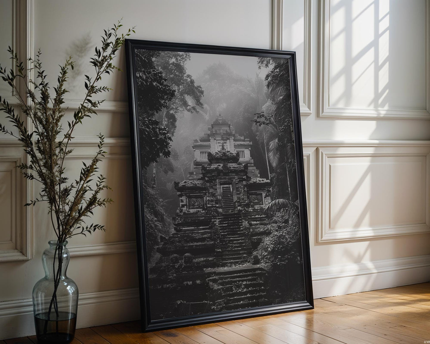 World Landmark | Bali Temple Black and White Photography Print | Jungle Architecture Wall Art