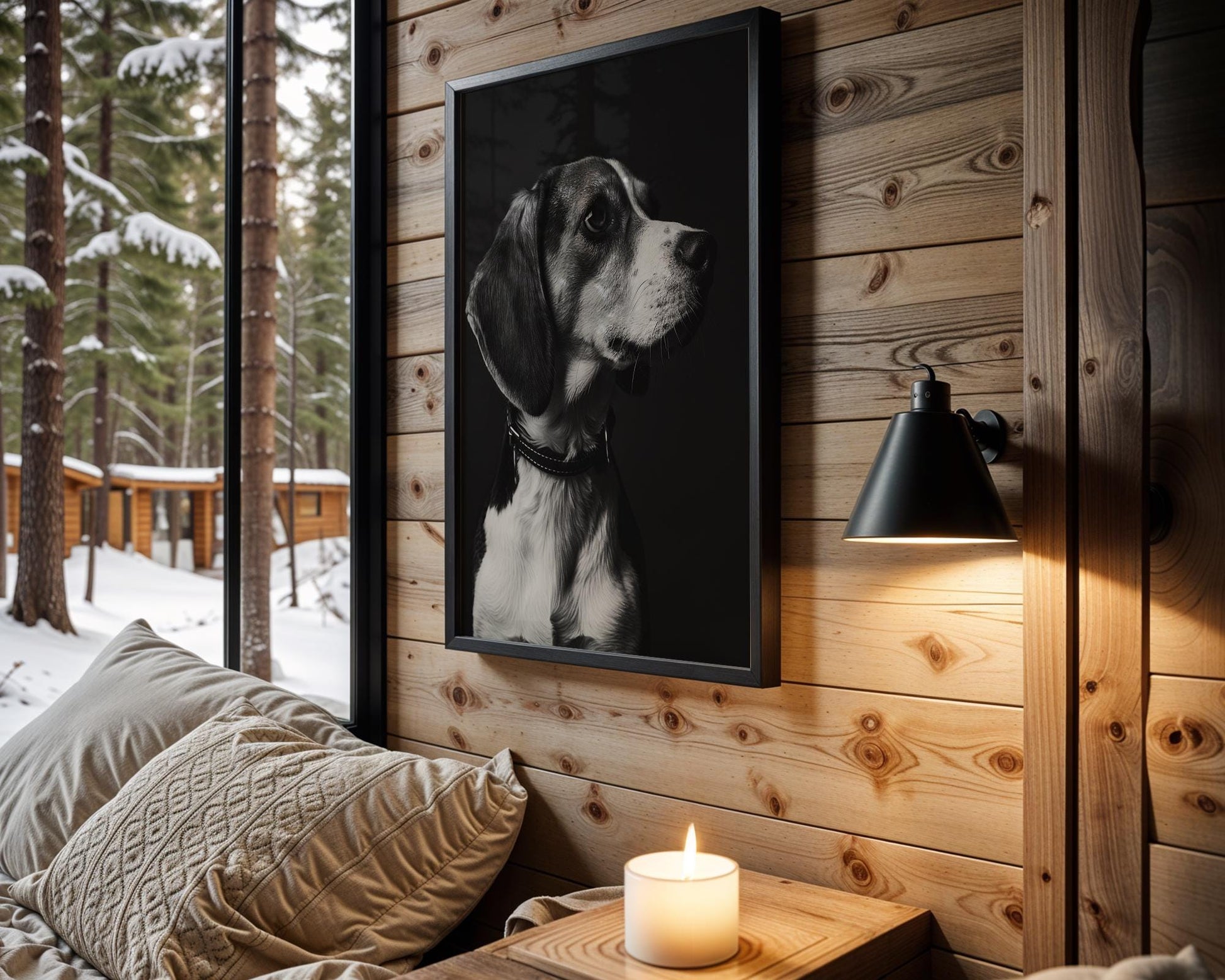 Dog Photography Beagle Pet Portrait Print | Dramatic Black and White Home Decor wall art print, minimalist black and white poster, modern Scandinavian wall decor, Monohaus