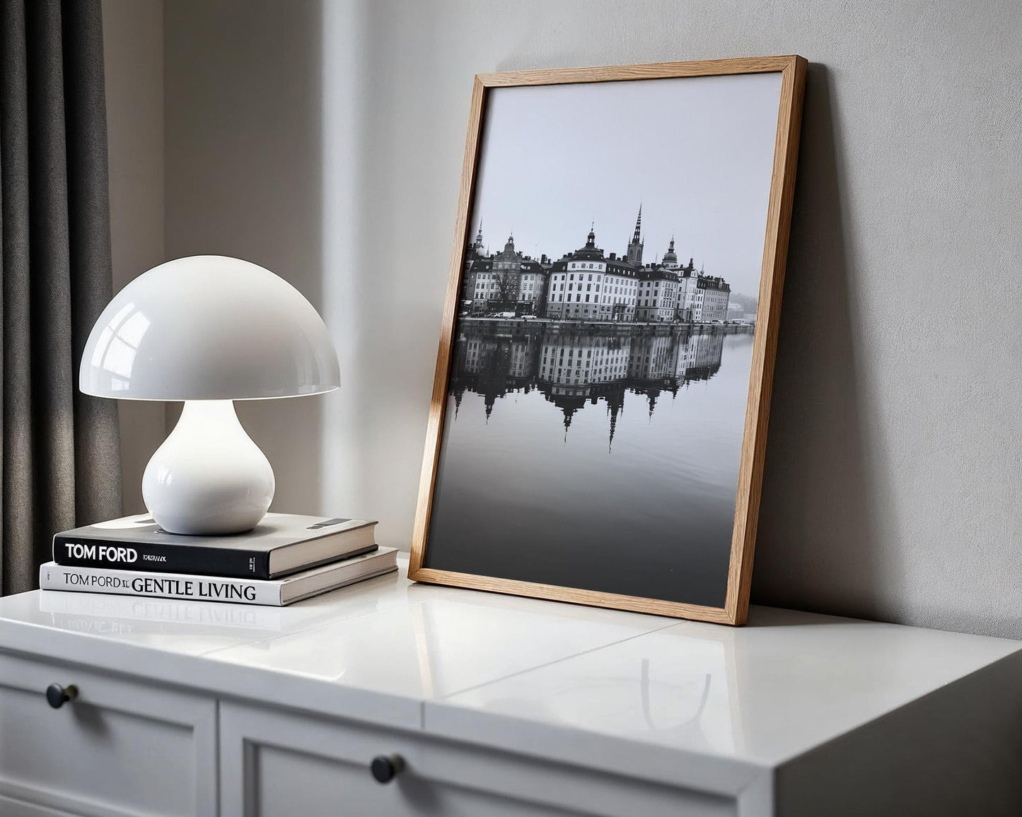 World Landmark | Stockholm Photography Print | Gamla Stan Waterfront, Scandinavian Art wall art print, minimalist black and white poster, modern Scandinavian wall decor, Monohaus