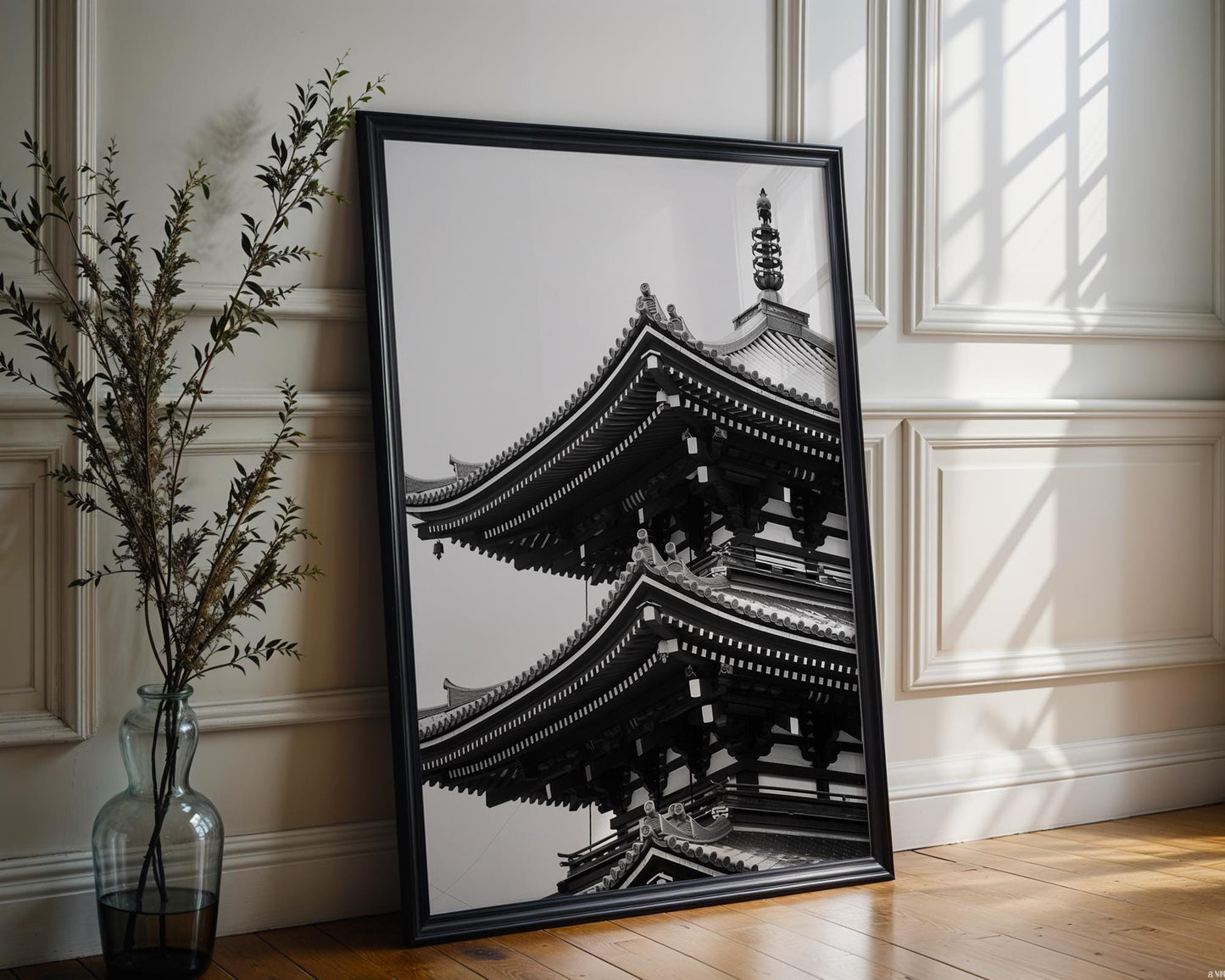 World Landmark | Hōryū-ji Temple Pagoda Print | Nara Japan Black and White Architecture