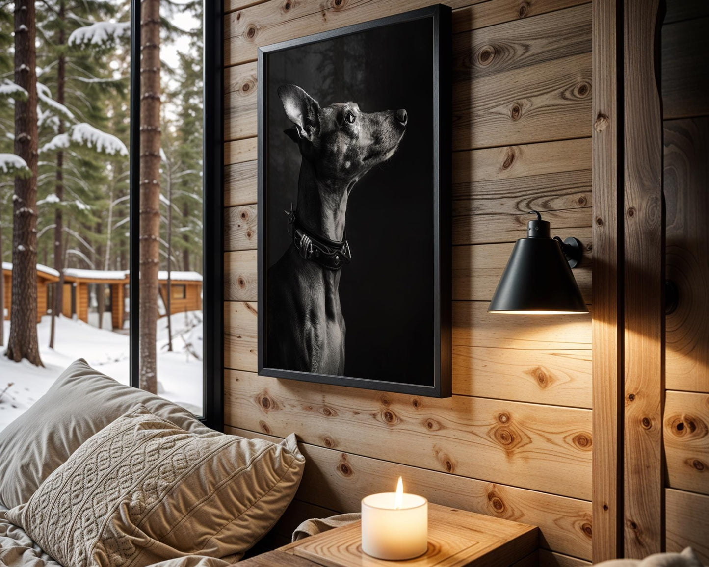 Dog Photography Monohaus Whippet Portrait Print | Moody Black and White Pet Art wall art print, minimalist black and white poster, modern Scandinavian wall decor, Monohaus