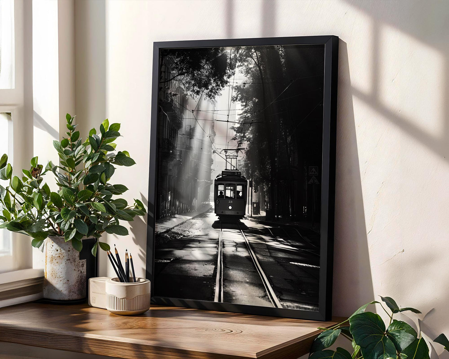 World Landmark | Lisbon Tram Print | Black and White Travel Photography wall art print, minimalist black and white poster, modern Scandinavian wall decor, Monohaus