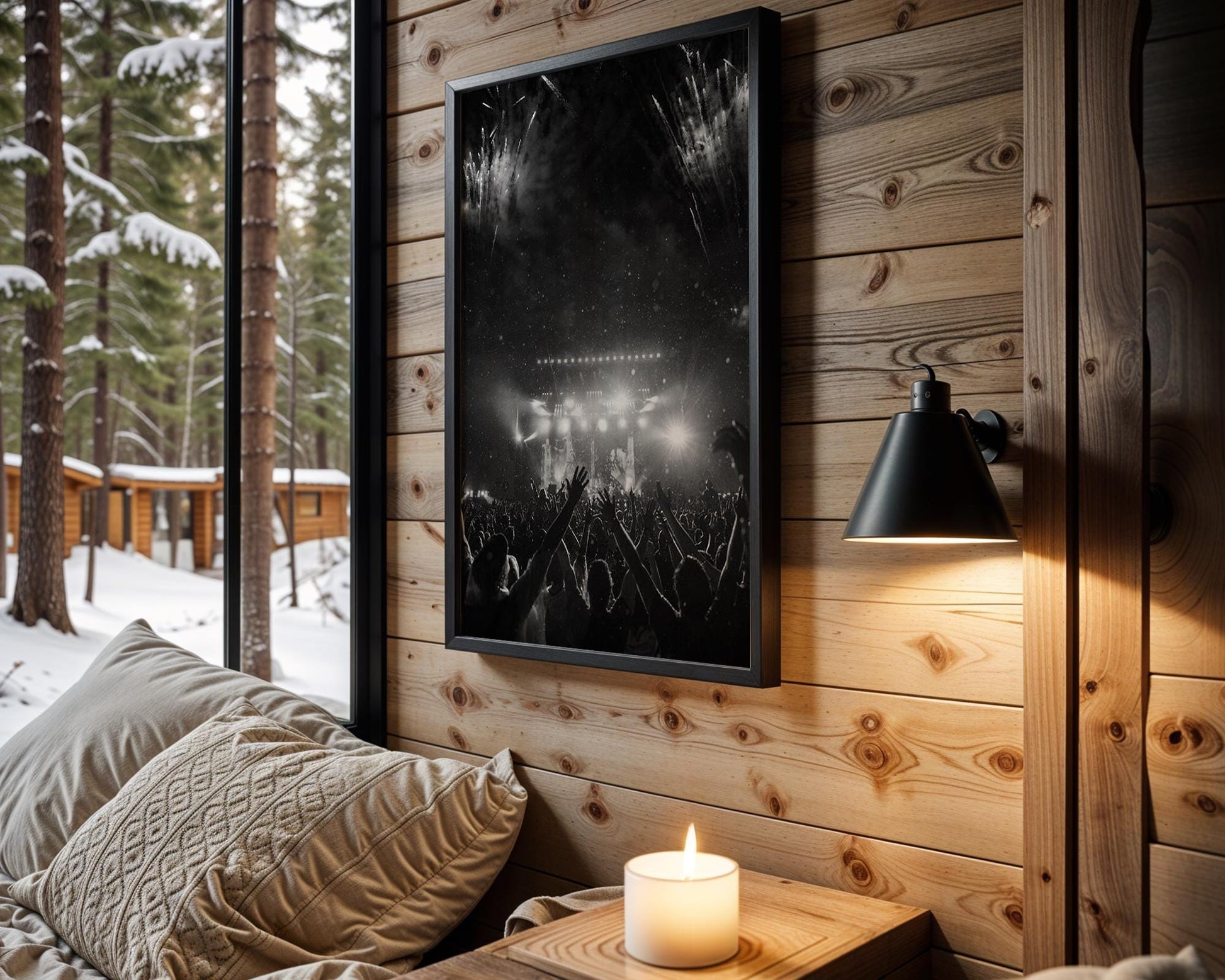 Designer Wall Art | Monochrome Concert Crowd Print | Modern Music Festival wall art print, minimalist black and white poster, modern Scandinavian wall decor, Monohaus