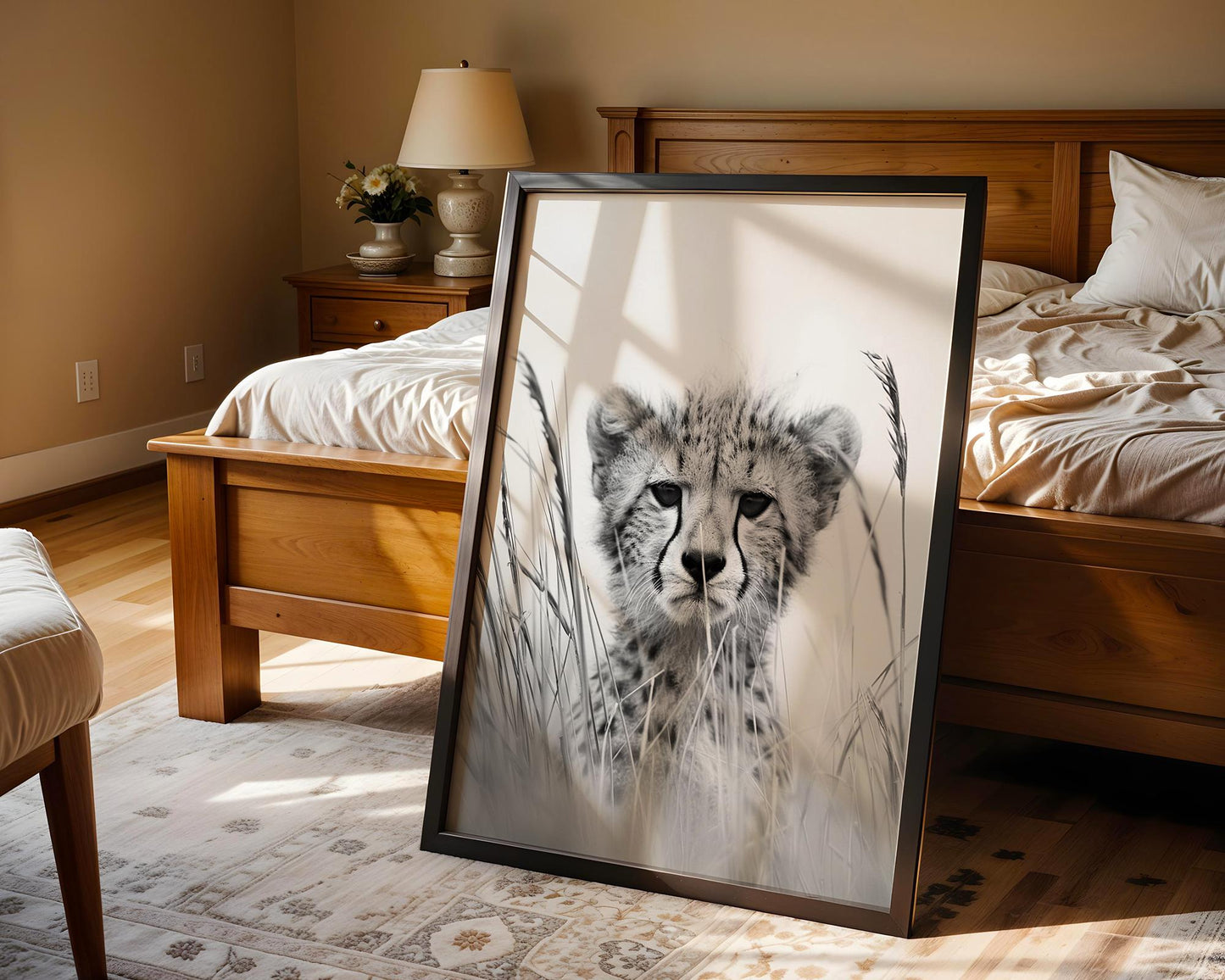 Wildlife Poster | Cheetah Cub Fine Art Print | Black & White Minimal Photography wall art print, minimalist black and white poster, modern Scandinavian wall decor, Monohaus