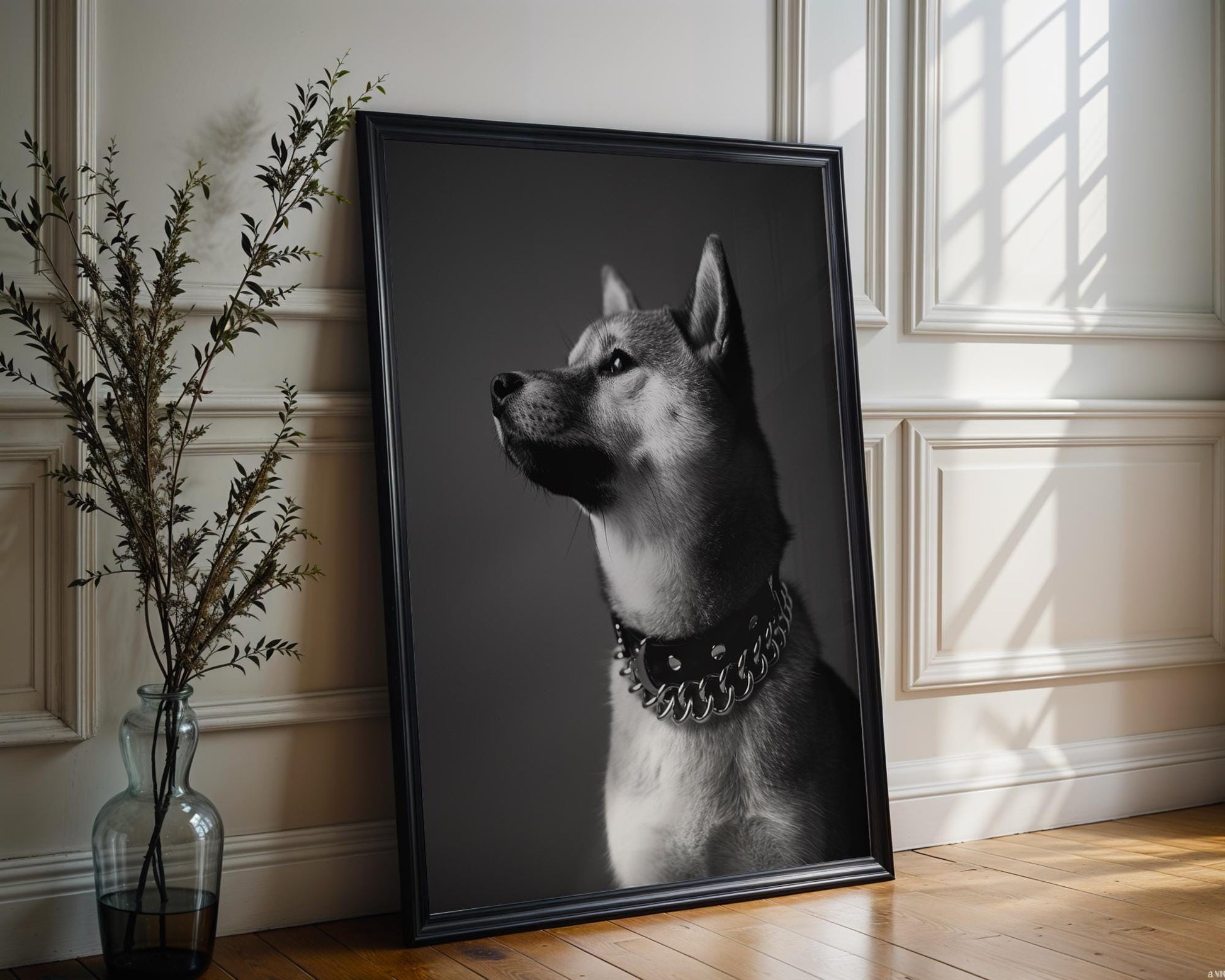 Dog Photography Shiba Inu Portrait Print | Modern Black and White wall art print, minimalist black and white poster, modern Scandinavian wall decor, Monohaus