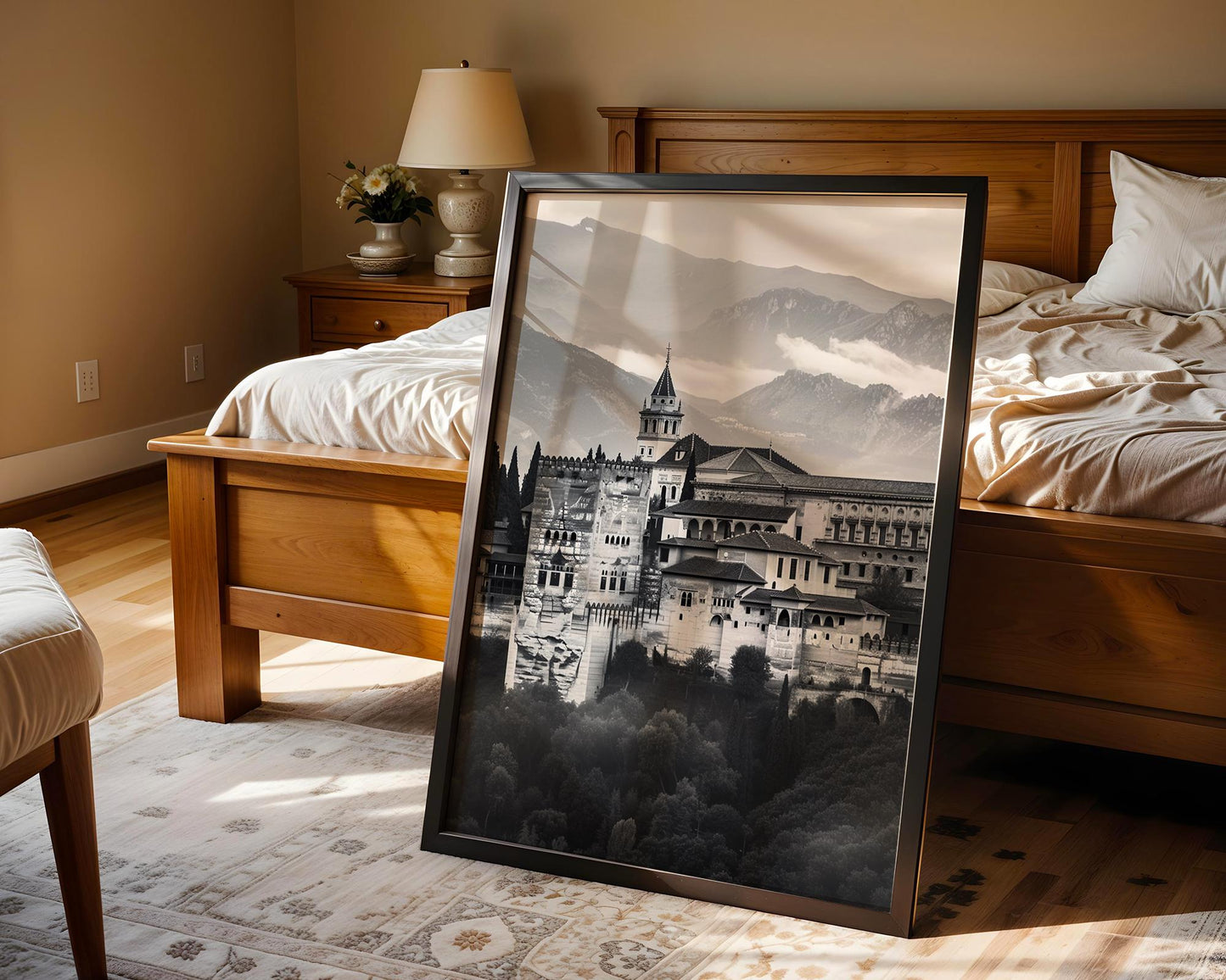 World Landmark | Alhambra Palace, Granada, Spain Print | Black and White Photography wall art print, minimalist black and white poster, modern Scandinavian wall decor, Monohaus