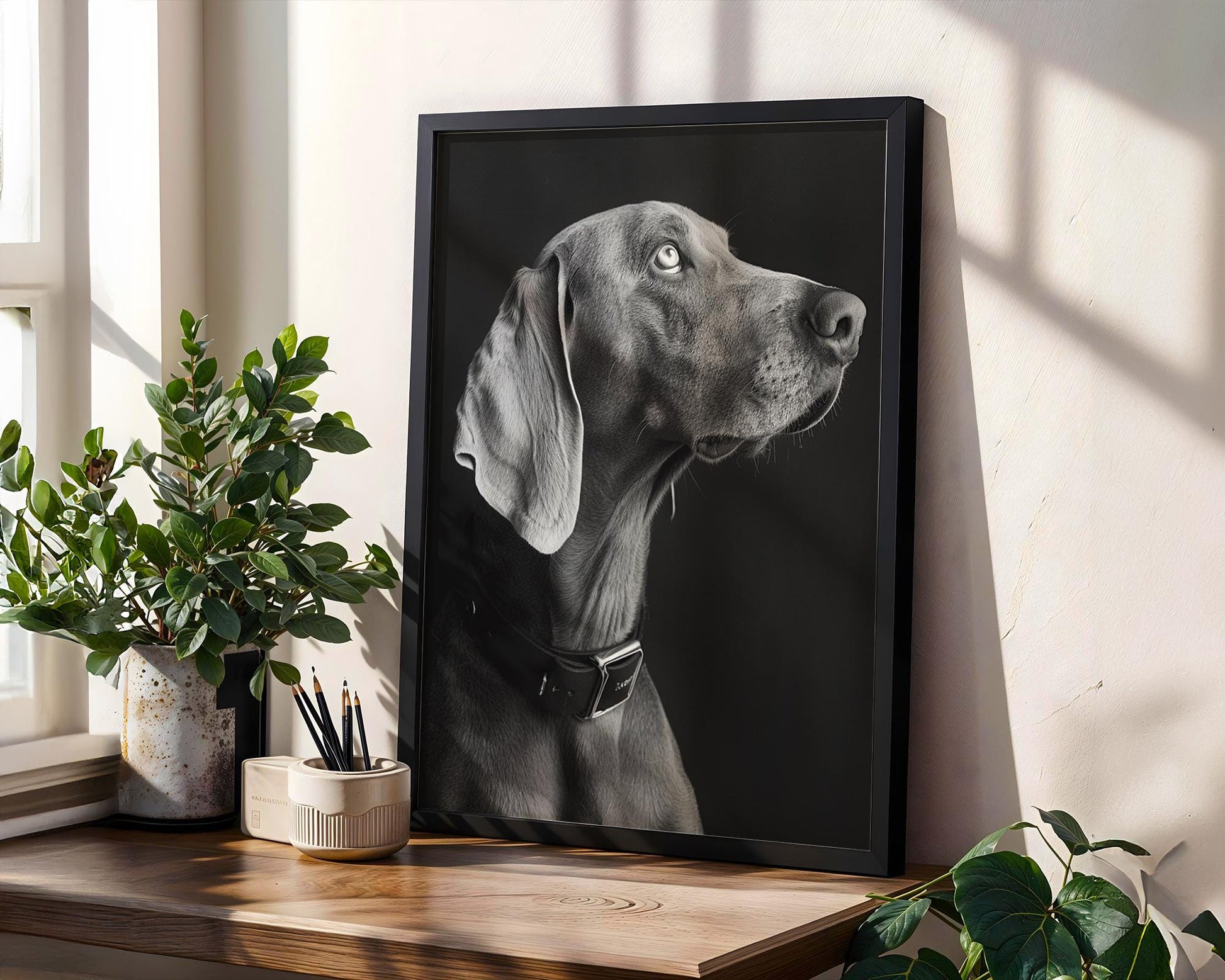 Dog Photography Weimaraner Modern Print Black and White Scandi Home wall art print, minimalist black and white poster, modern Scandinavian wall decor, Monohaus