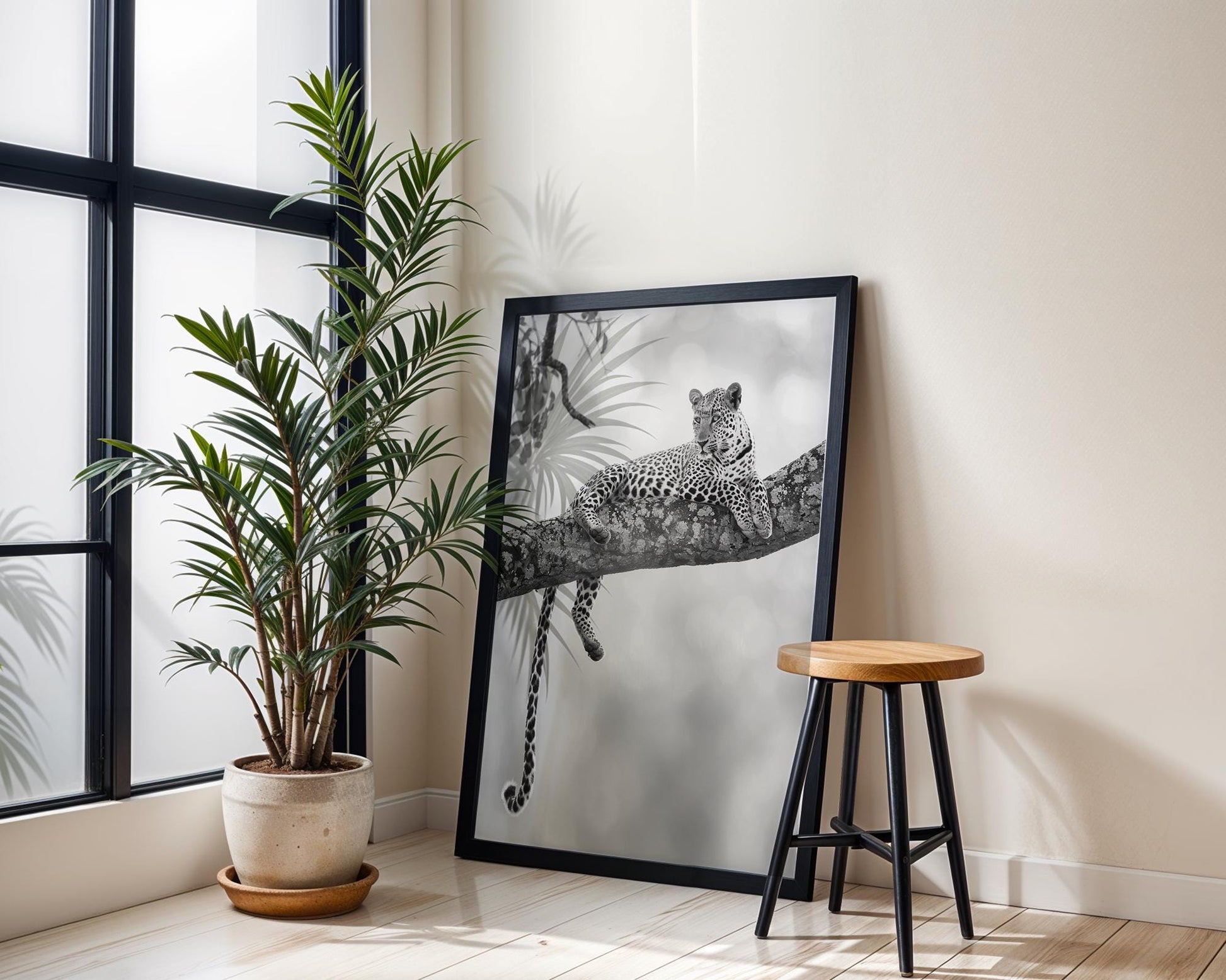Wildlife Poster | Leopard Photography Print | Minimalist Safari Wall Art wall art print, minimalist black and white poster, modern Scandinavian wall decor, Monohaus