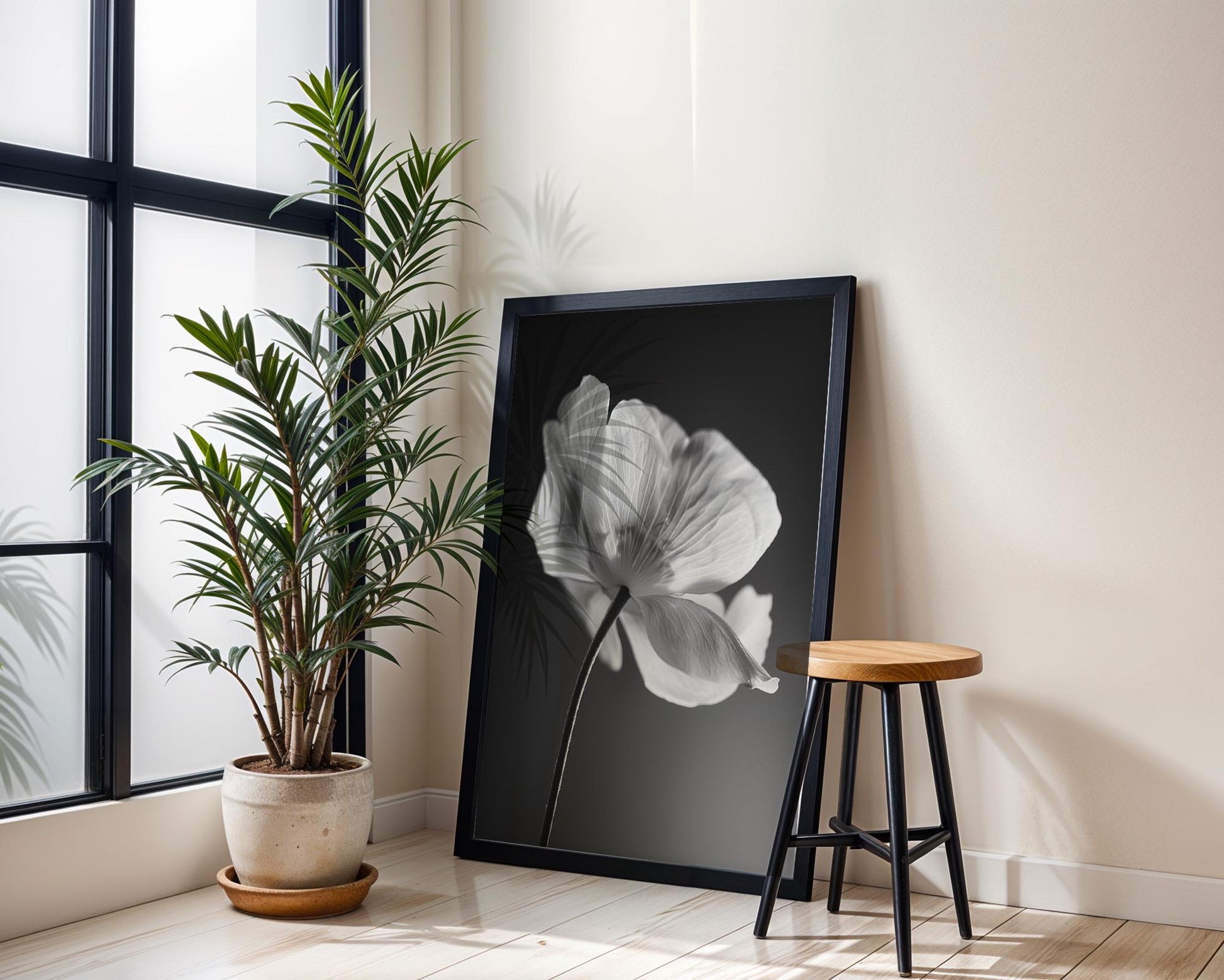 Black and White Floral Print | Modern Minimalist Wall Art wall art print, minimalist black and white poster, modern Scandinavian wall decor, Monohaus