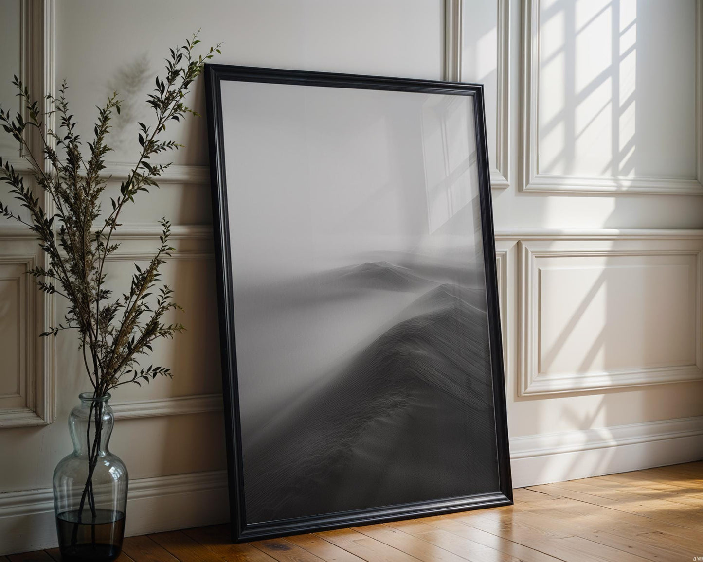 Botanical Photo | Minimalist Black and White Sand Dunes Print | Moody Desert Photography wall art print, minimalist black and white poster, modern Scandinavian wall decor, Monohaus