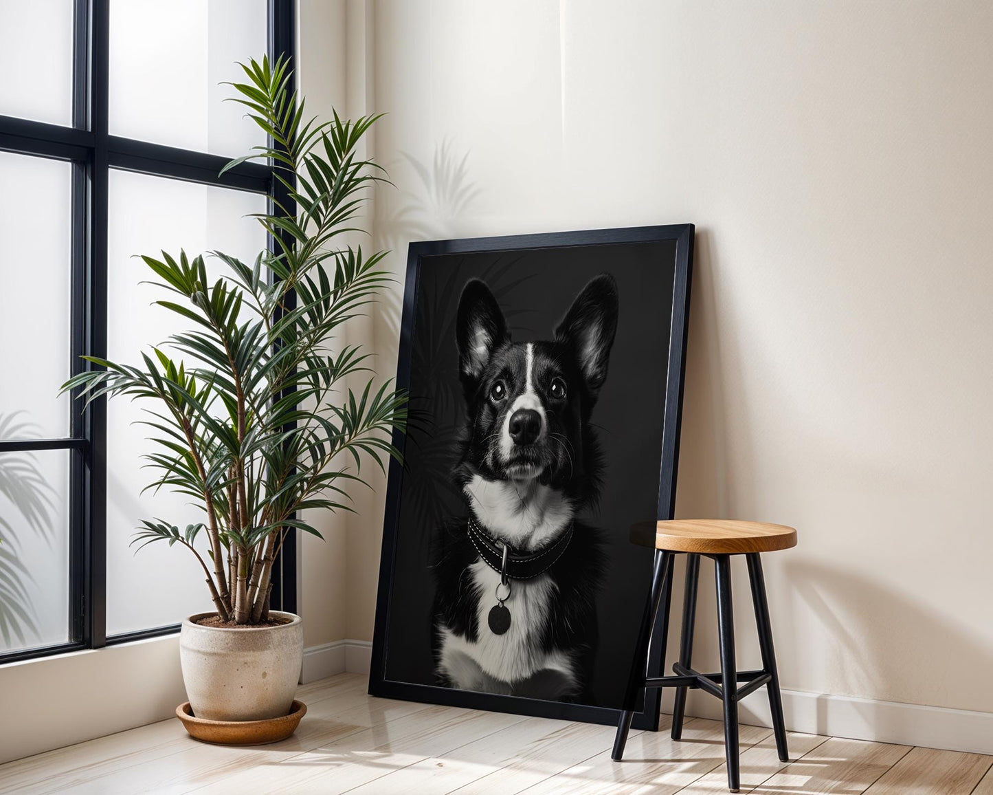 Dog Photography Corgi Portrait Print | Black and White Minimalist Fine Art wall art print, minimalist black and white poster, modern Scandinavian wall decor, Monohaus