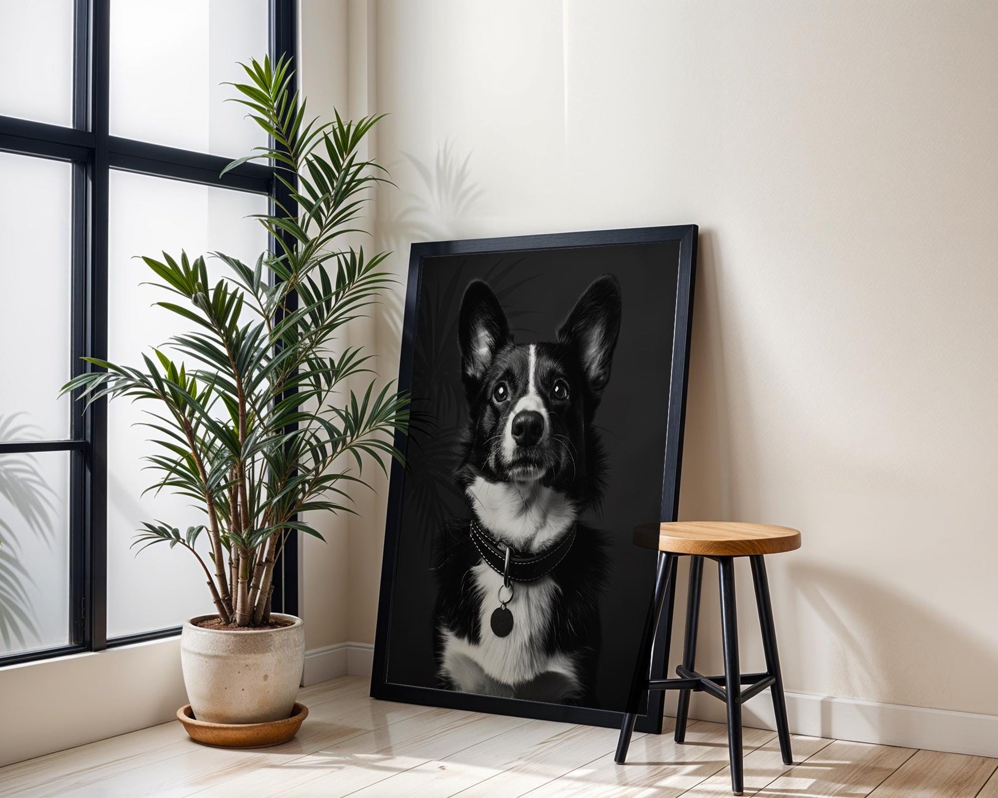 Dog Photography Corgi Portrait Print | Black and White Minimalist Fine Art wall art print, minimalist black and white poster, modern Scandinavian wall decor, Monohaus
