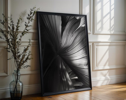 Botanical Photo | Dark Palm Frond Leaf Print | Black & White Tropical Home Decor wall art print, minimalist black and white poster, modern Scandinavian wall decor, Monohaus