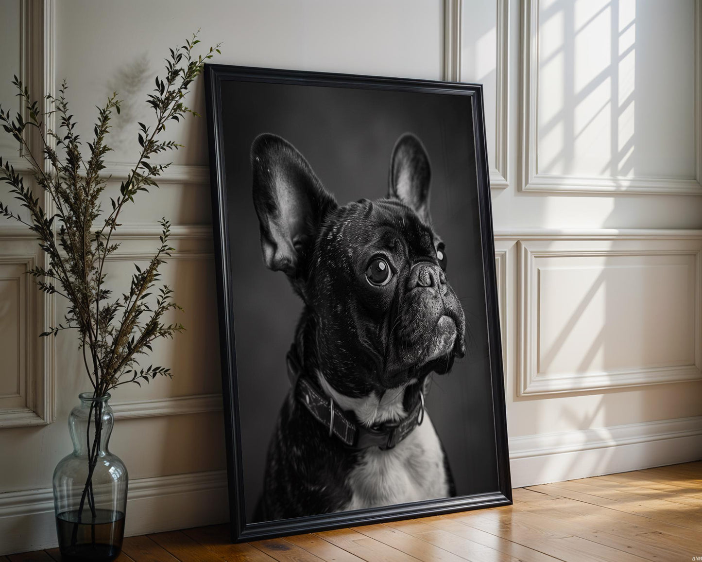 Dog Photography French Bulldog Portrait Print | Monochrome Pet Home Decor wall art print, minimalist black and white poster, modern Scandinavian wall decor, Monohaus