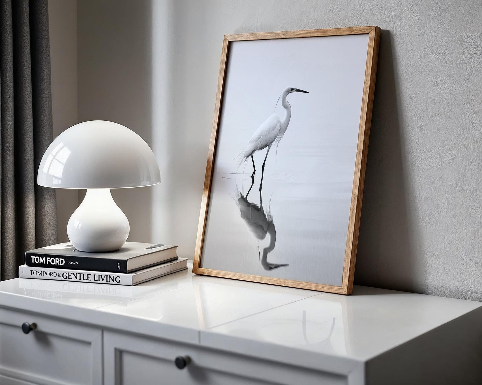 Wildlife Poster | White Heron Fine Art Print | Minimalist Bird Photography wall art print, minimalist black and white poster, modern Scandinavian wall decor, Monohaus