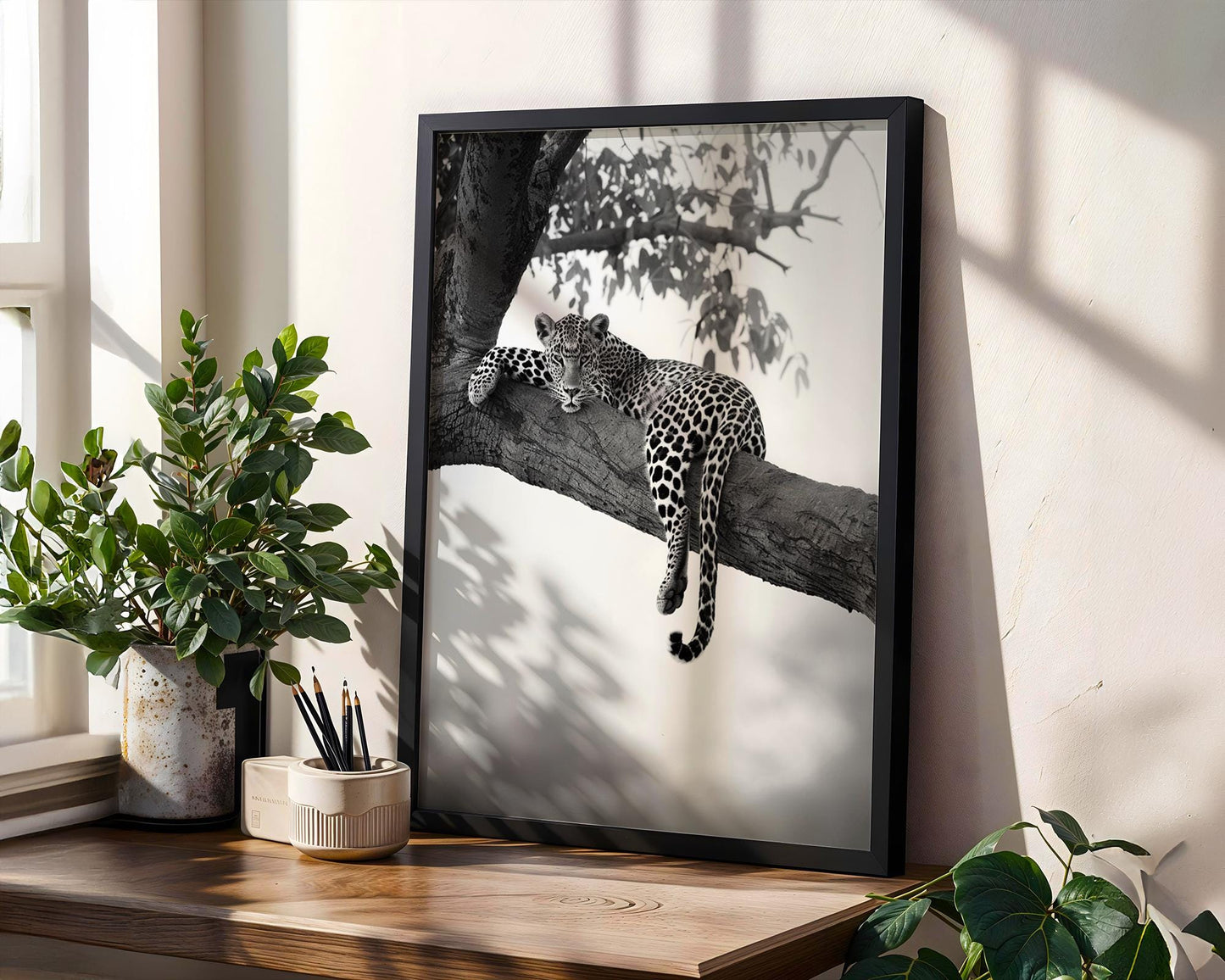 Wildlife Poster | Leopard in Tree Photography Print | Minimalist Safari Wall Art wall art print, minimalist black and white poster, modern Scandinavian wall decor, Monohaus
