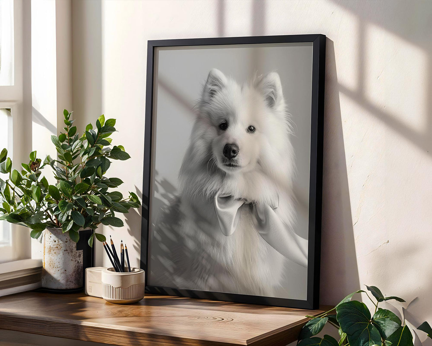 Dog Photography Pet Home Decor | Samoyed Puppy Portrait Pet Print | Black and White wall art print, minimalist black and white poster, modern Scandinavian wall decor, Monohaus