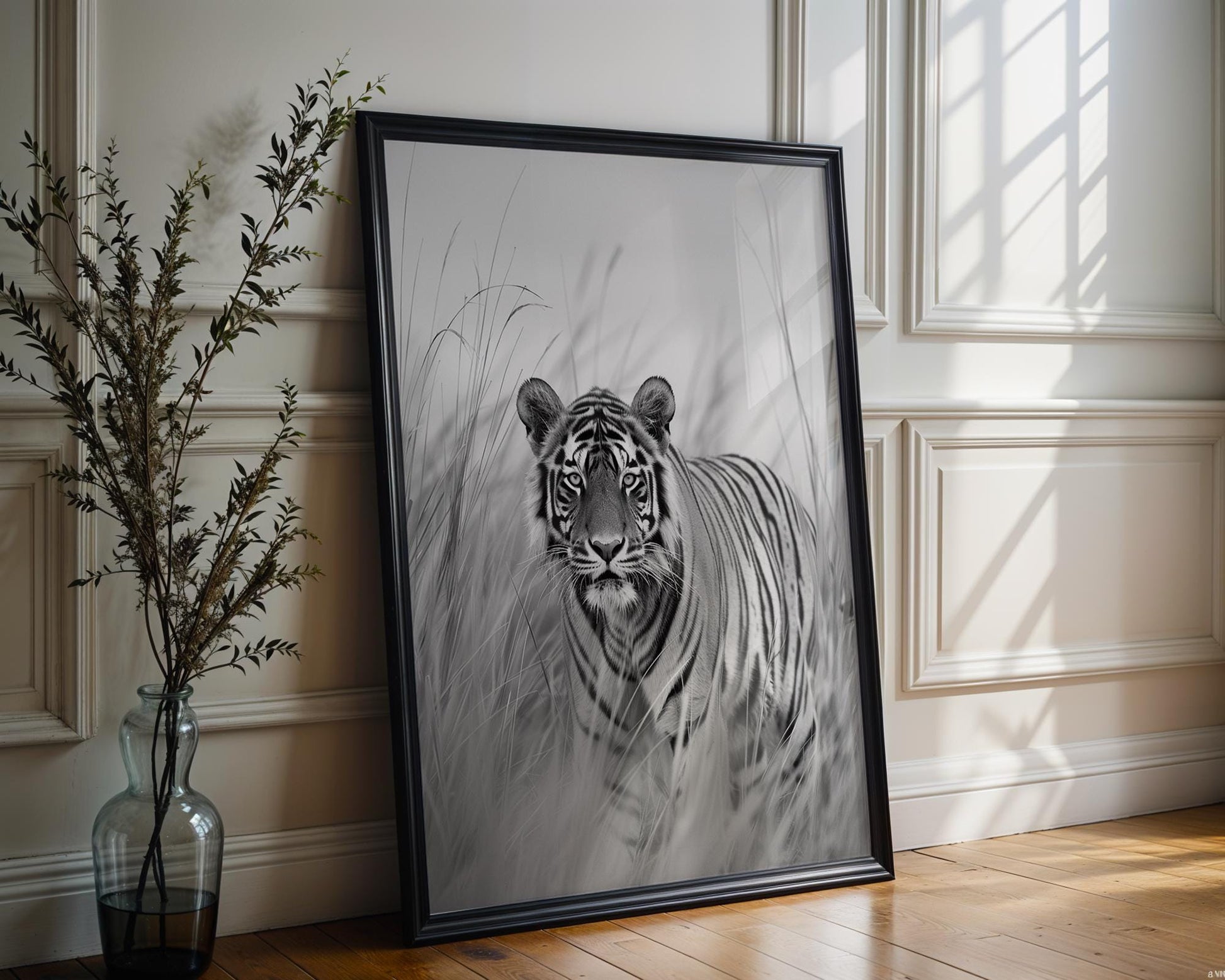 Wildlife Poster | Tiger Photography Print • Black & White Safari  Art wall art print, minimalist black and white poster, modern Scandinavian wall decor, Monohaus