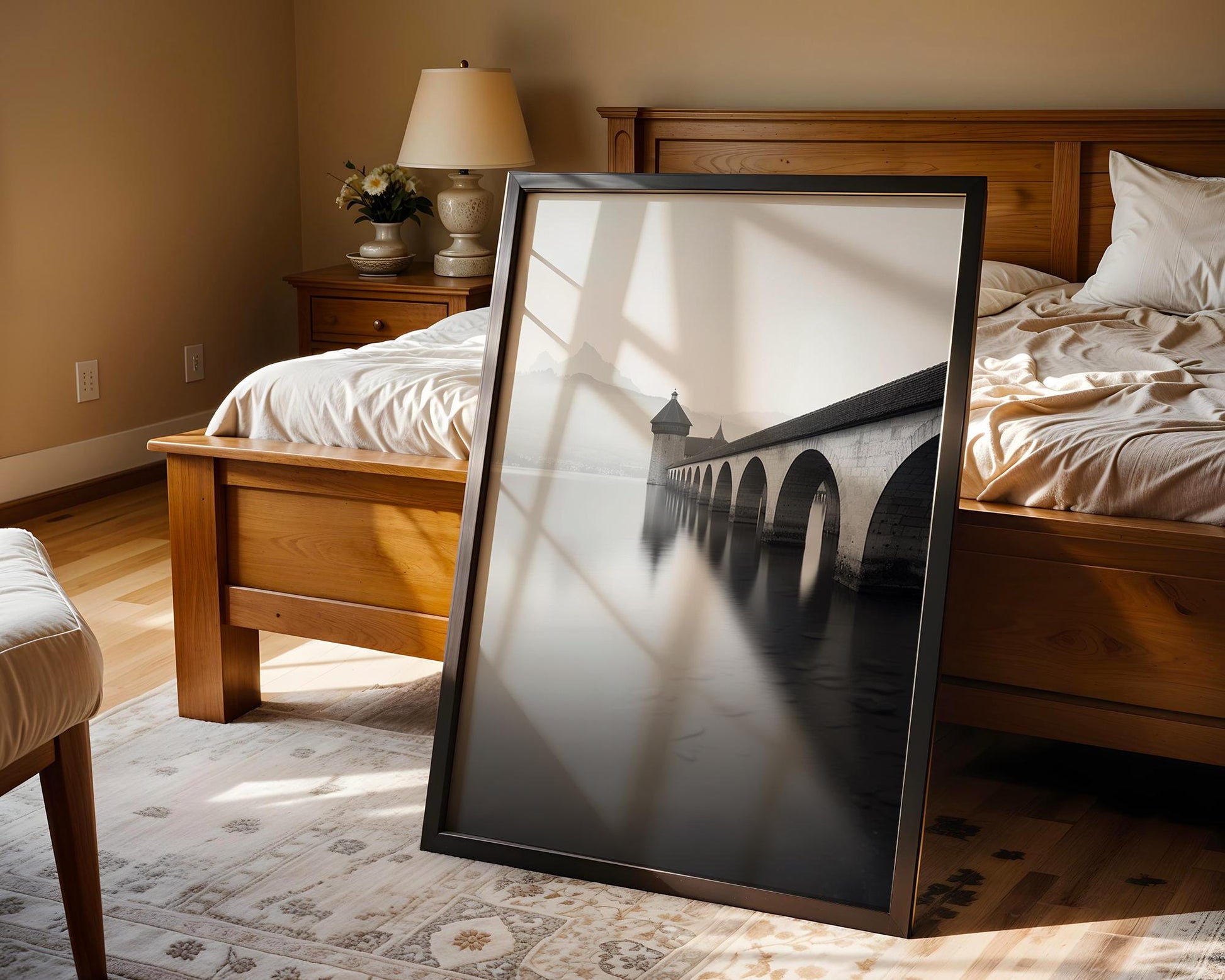 World Landmark | Lucerne Chapel Bridge Print | Switzerland Black and White Photography wall art print, minimalist black and white poster, modern Scandinavian wall decor, Monohaus