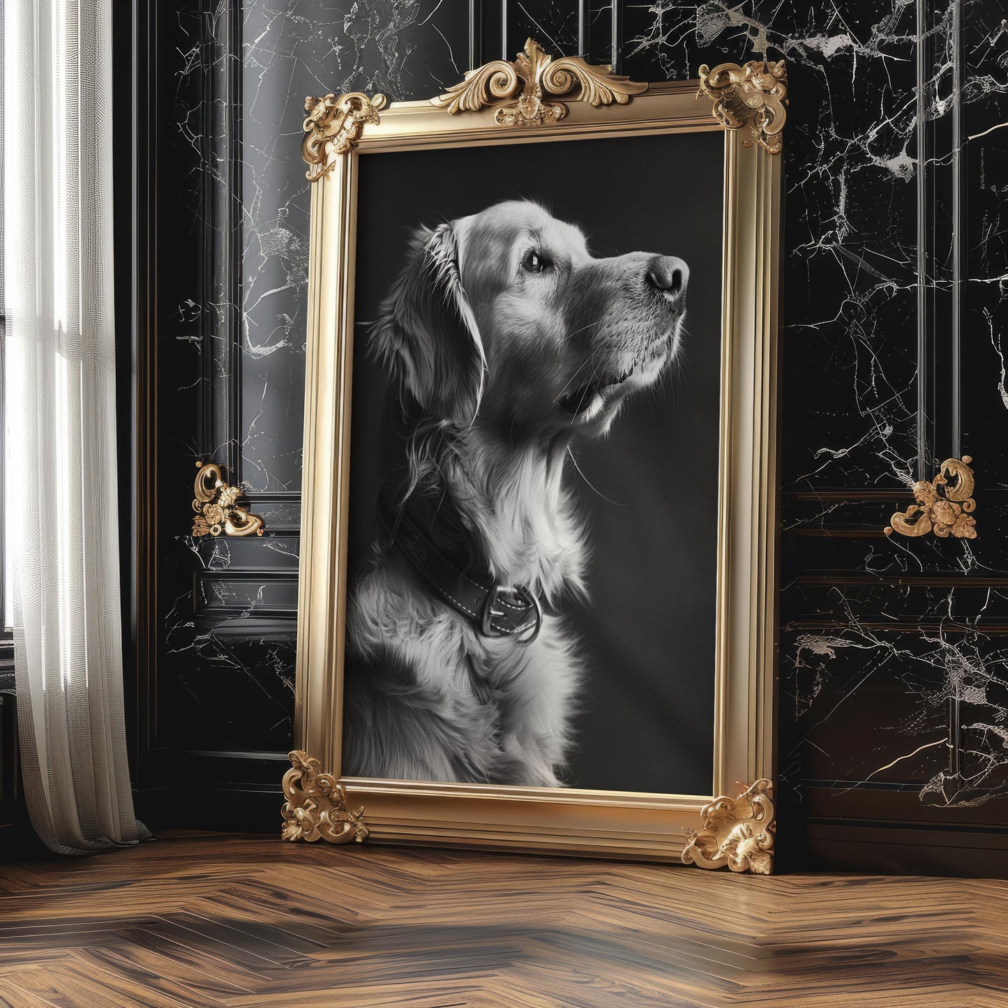 Dog Photography Golden Retriever Print | Luminous Pet Portrait, Scandi Home Decor wall art print, minimalist black and white poster, modern Scandinavian wall decor, Monohaus