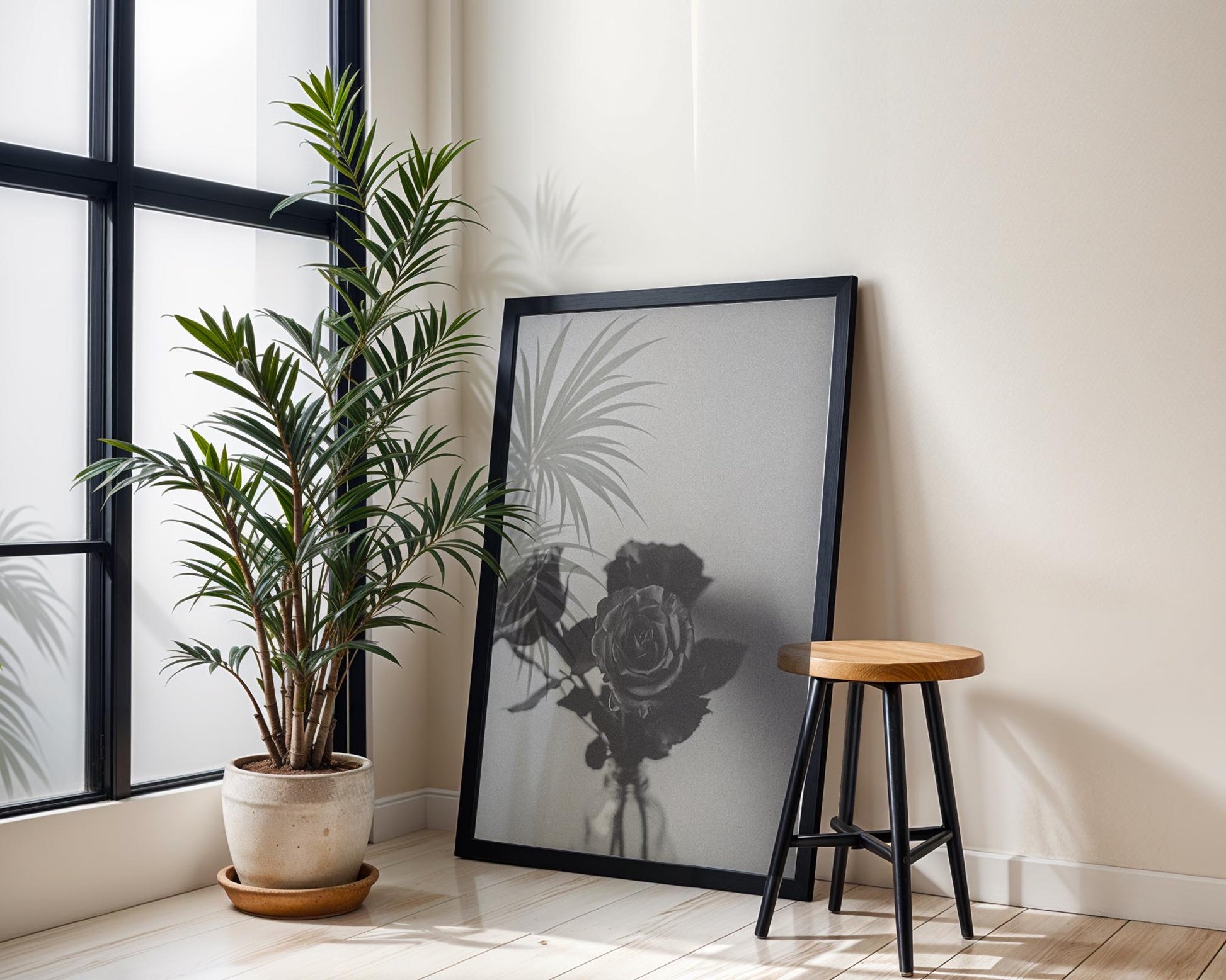 Designer Wall Art | Black and White Roses Print | Minimalist Floral Still Life wall art print, minimalist black and white poster, modern Scandinavian wall decor, Monohaus