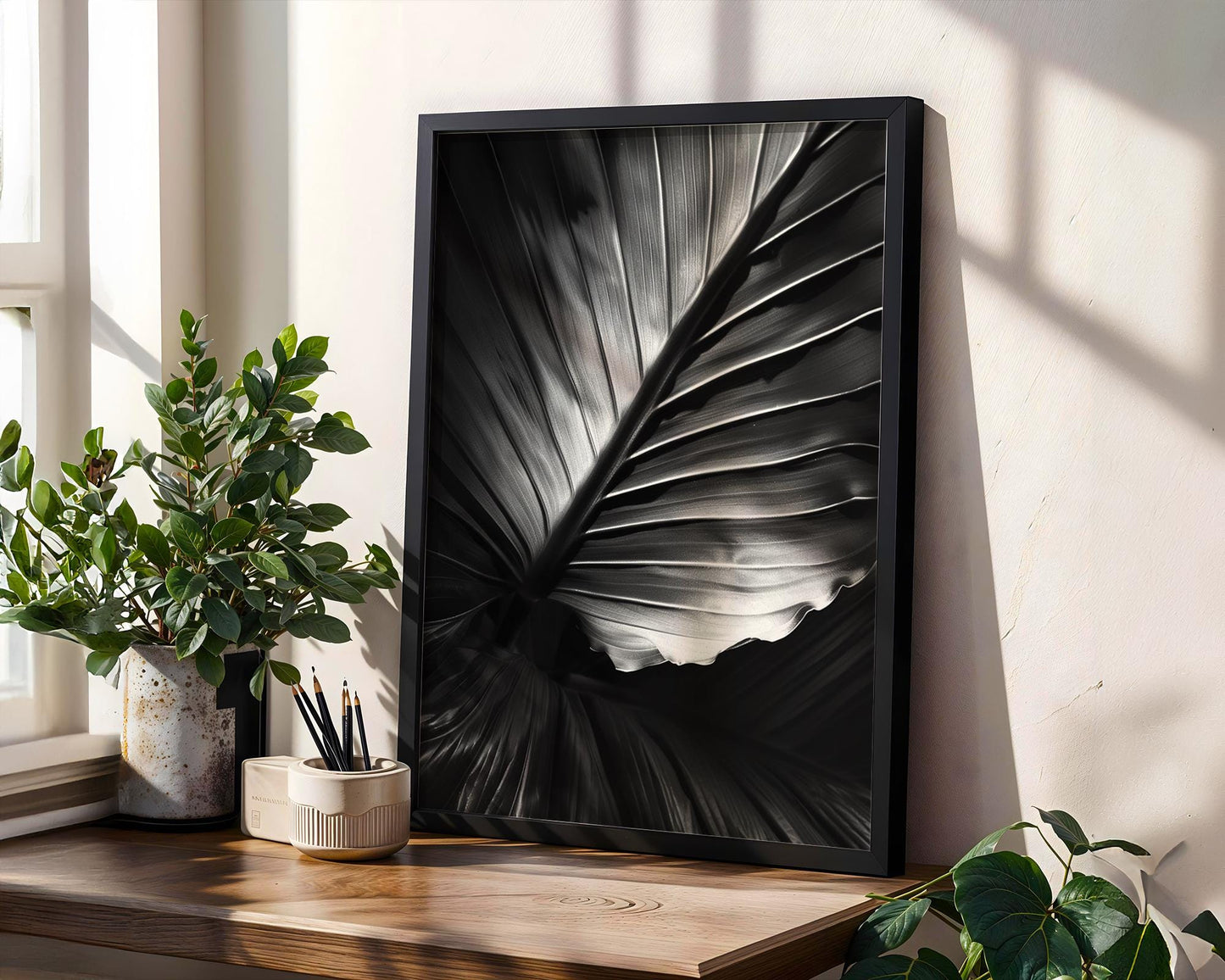 Botanical Photo | Tropical Leaf Macro Print | Black & White Home Decor wall art print, minimalist black and white poster, modern Scandinavian wall decor, Monohaus