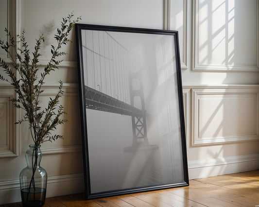 World Landmark | Golden Gate Bridge Fog Print | San Francisco Black and White Photography
