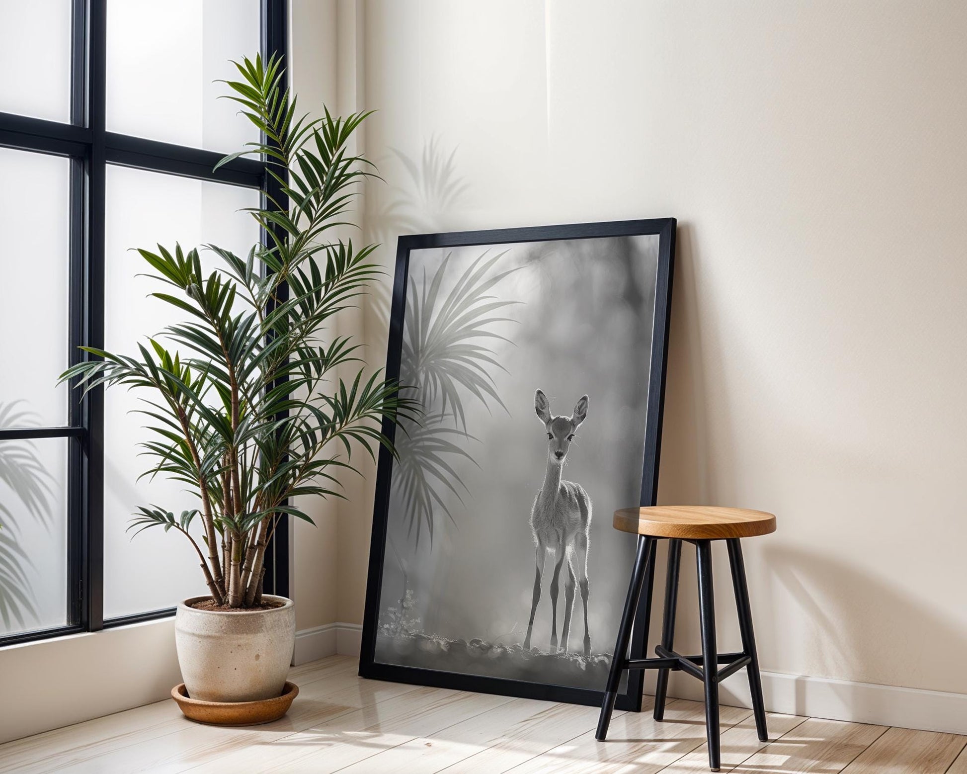 Wildlife Poster | Black & White Fawn Art Print | Minimalist Scandinavian Decor wall art print, minimalist black and white poster, modern Scandinavian wall decor, Monohaus