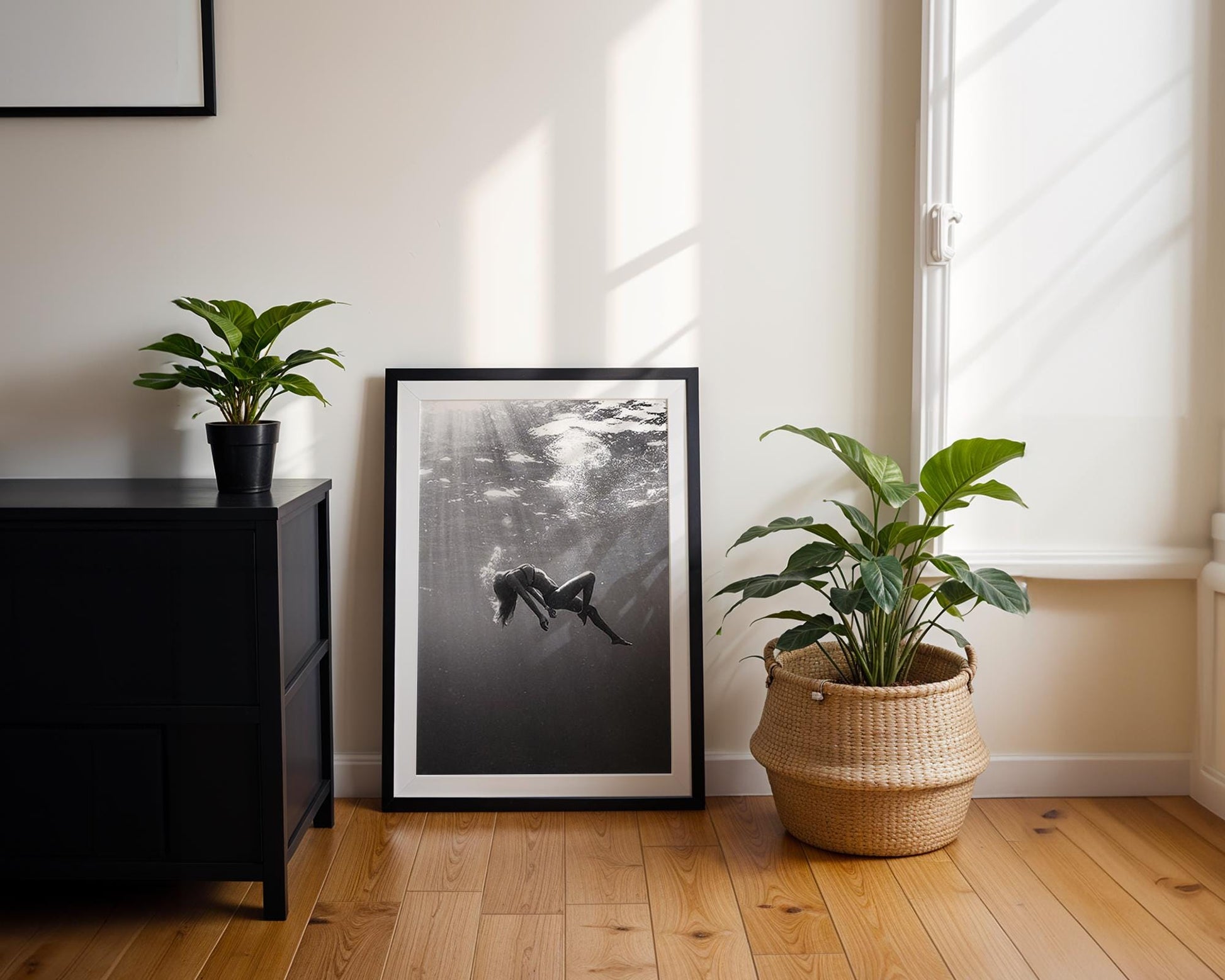 Designer Wall Art | Underwater Woman Print | Ethereal Black and White Photography, Minimalist Art wall art print, minimalist black and white poster, modern Scandinavian wall decor, Monohaus