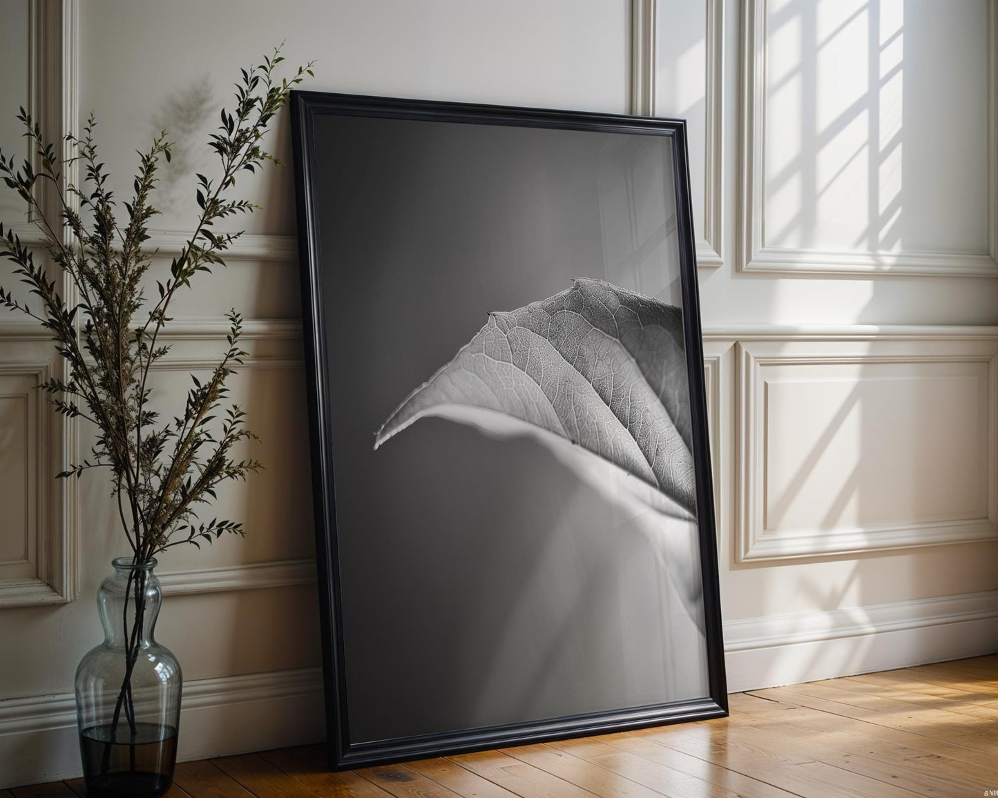Botanical Photo | Minimalist Leaf Print | Black and White Macro Photography wall art print, minimalist black and white poster, modern Scandinavian wall decor, Monohaus