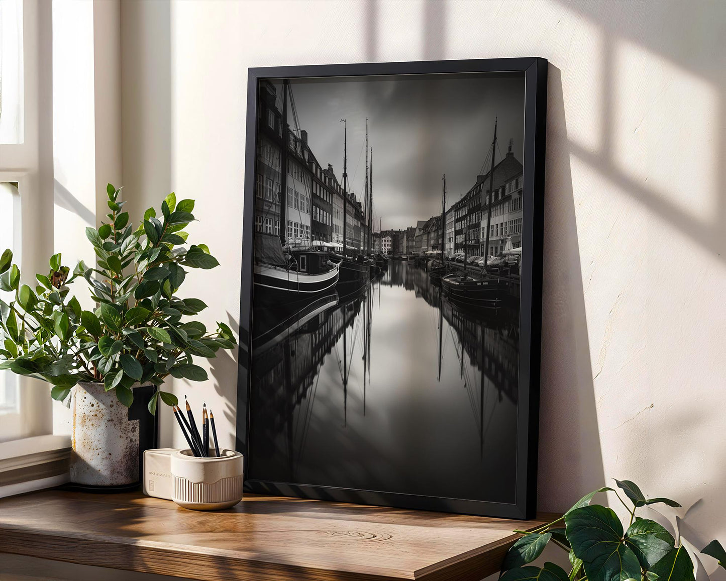World Landmark | Copenhagen Nyhavn Canal Print | Black & White Scandinavian Wall Art wall art print, minimalist black and white poster, modern Scandinavian wall decor, Monohaus