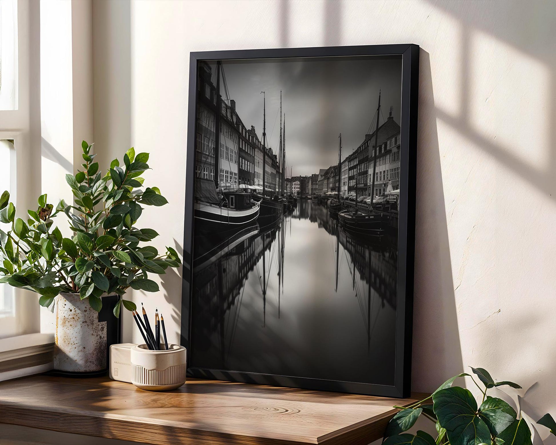 World Landmark | Copenhagen Nyhavn Canal Print | Black & White Scandinavian Wall Art wall art print, minimalist black and white poster, modern Scandinavian wall decor, Monohaus